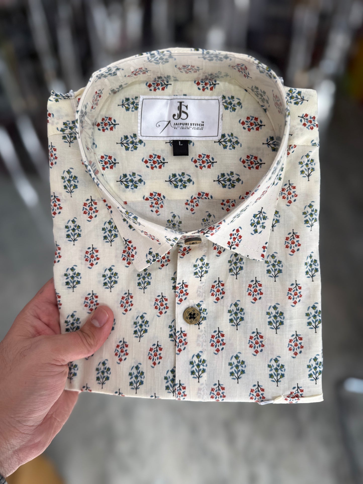 White Blue Small Booti Printed Men's Half Sleeves Cotton Shirt