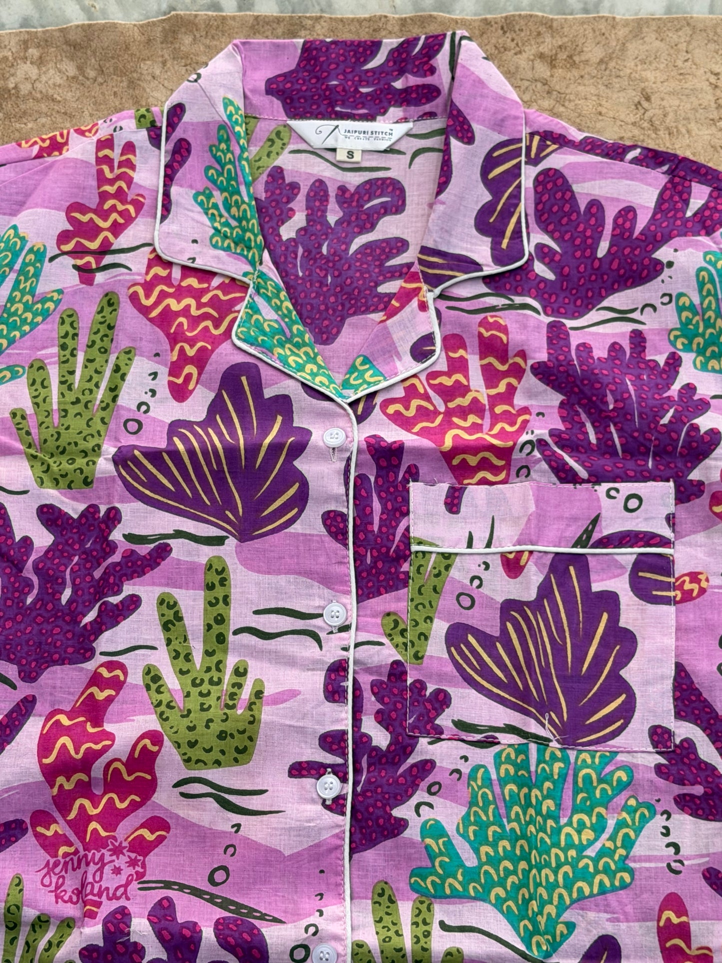 Purple Coral Print Women's Cotton Night Suit