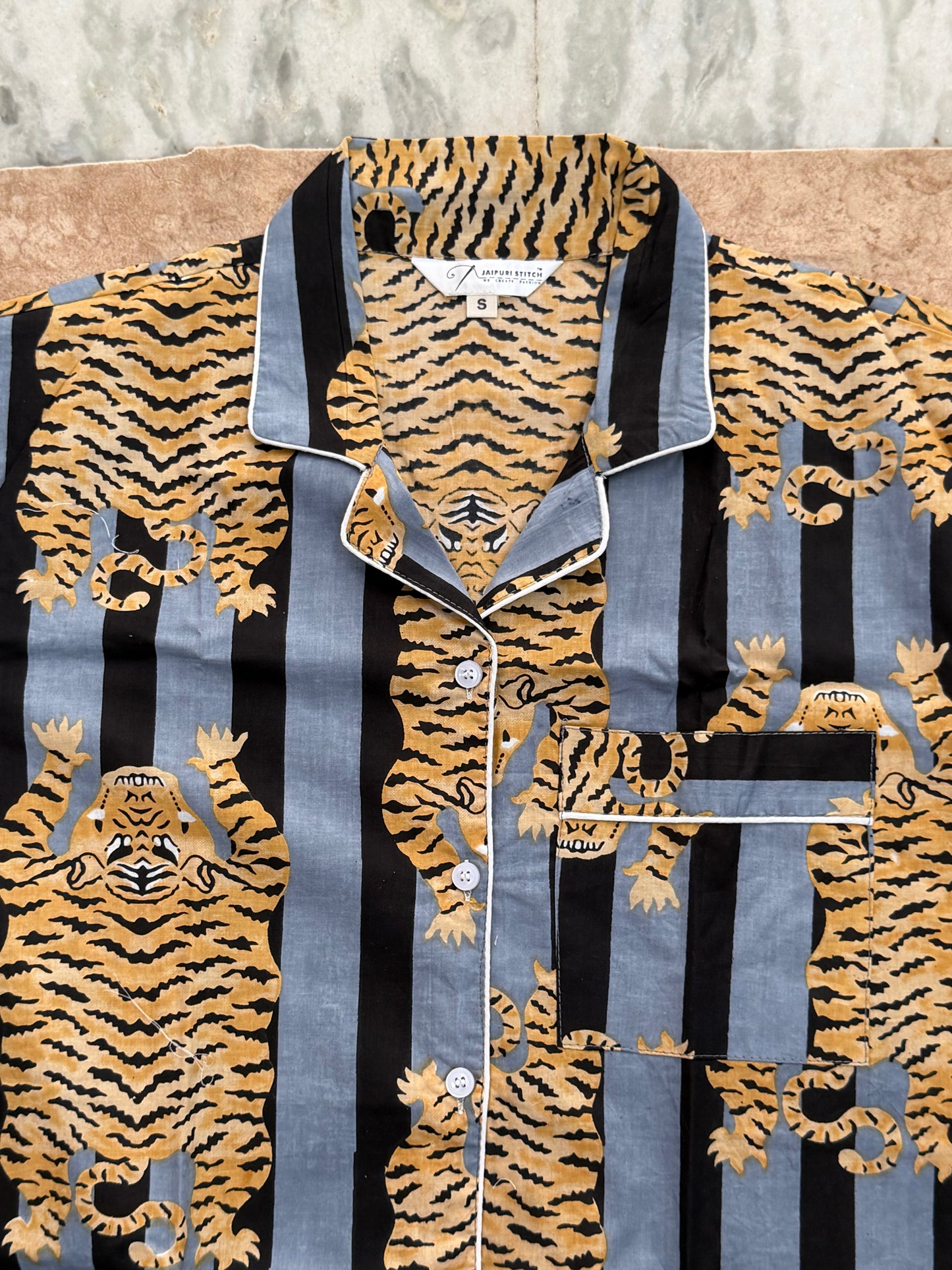 Grey Tiger Stripe Women's Cotton Night Suit