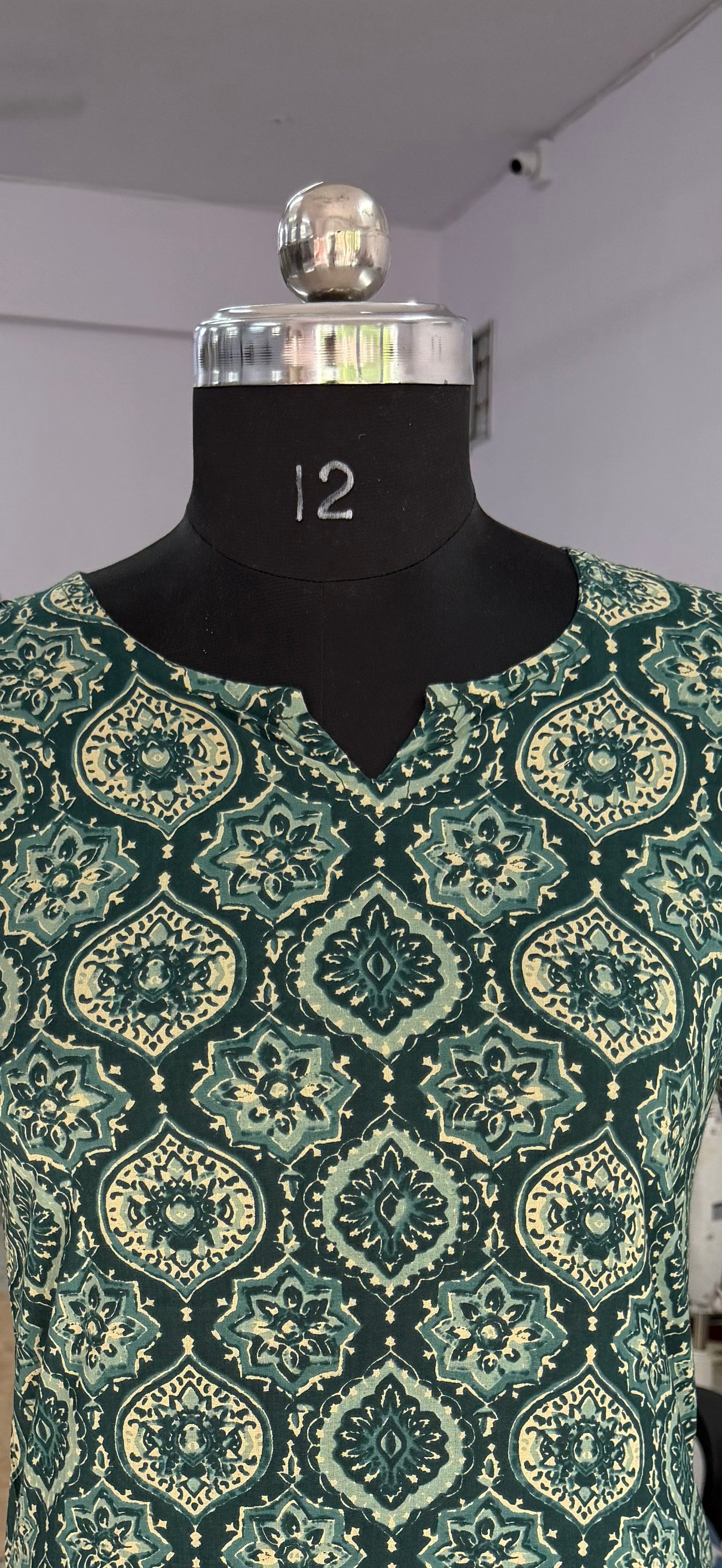 Green Mughal Buta Print Cotton Short Kurti for Women