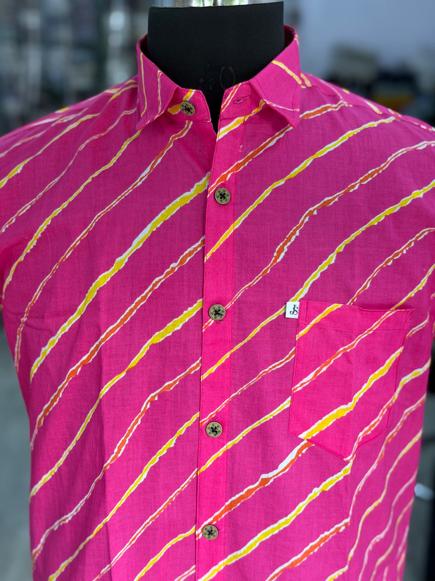 Pink Leheriya Printed Mens Half Sleeves Cotton Shirt