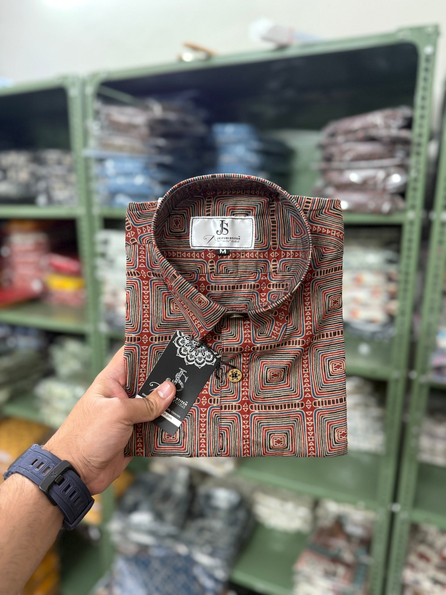Brown Ajrak Square Printed Mens Half Sleeves Cotton Shirt