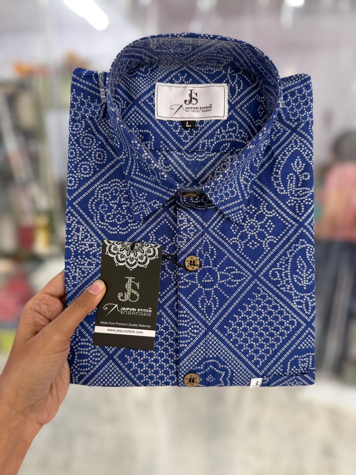 Blue Figure Bandhej Printed Half Sleeves Cotton Shirt for Men