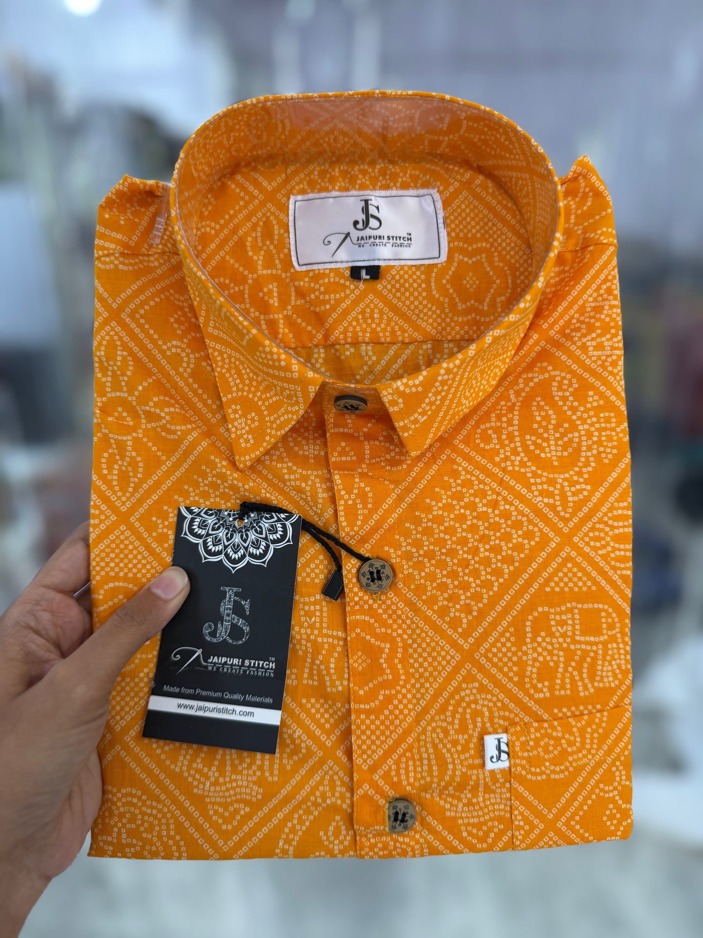 Yellow Figure Bandhej Printed Half Sleeves Cotton Shirt for Men