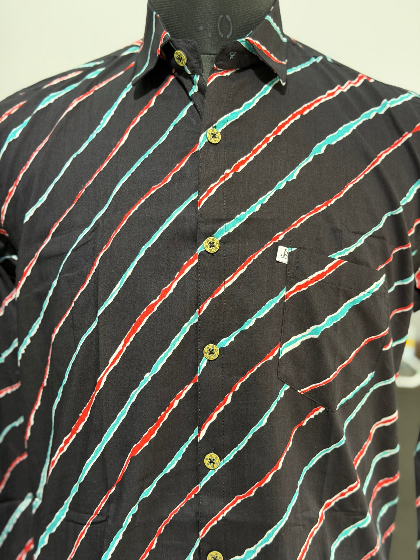 Full Sleeves Black Leheriya Printed Cotton Shirt for Men