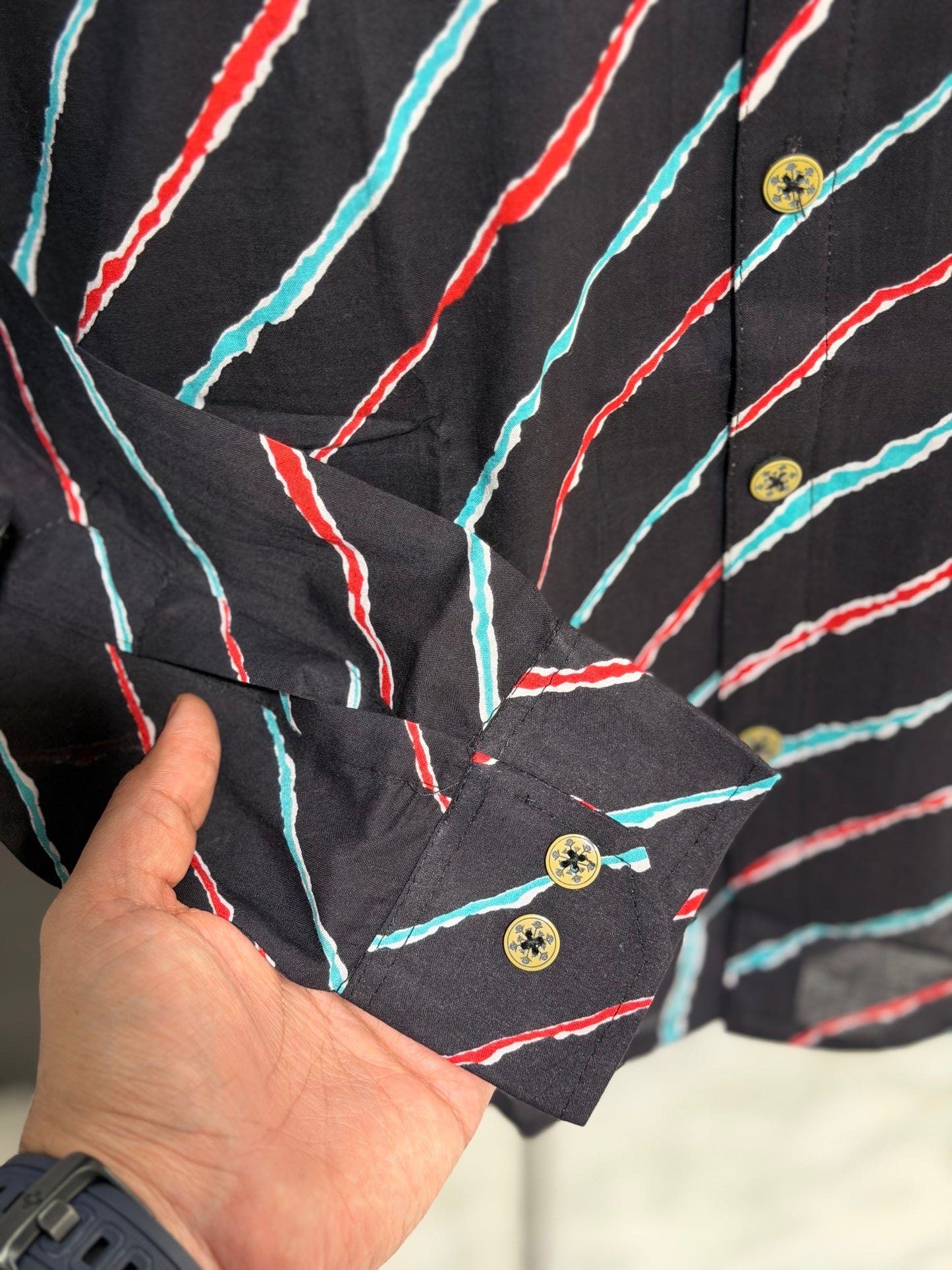 Full Sleeves Black Leheriya Printed Cotton Shirt for Men