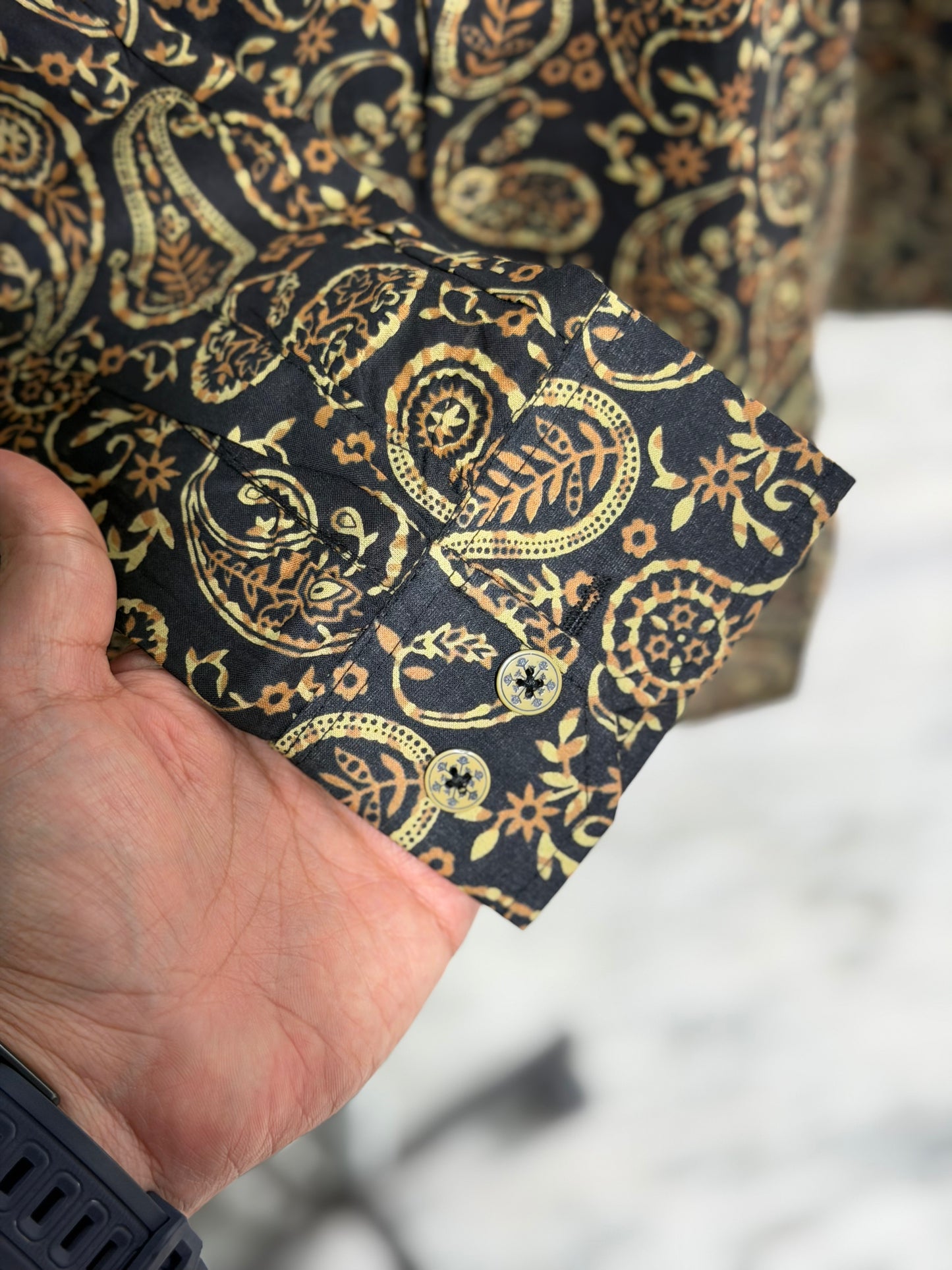 Full Sleeves Black Paisley Printed Cotton Shirt for Men