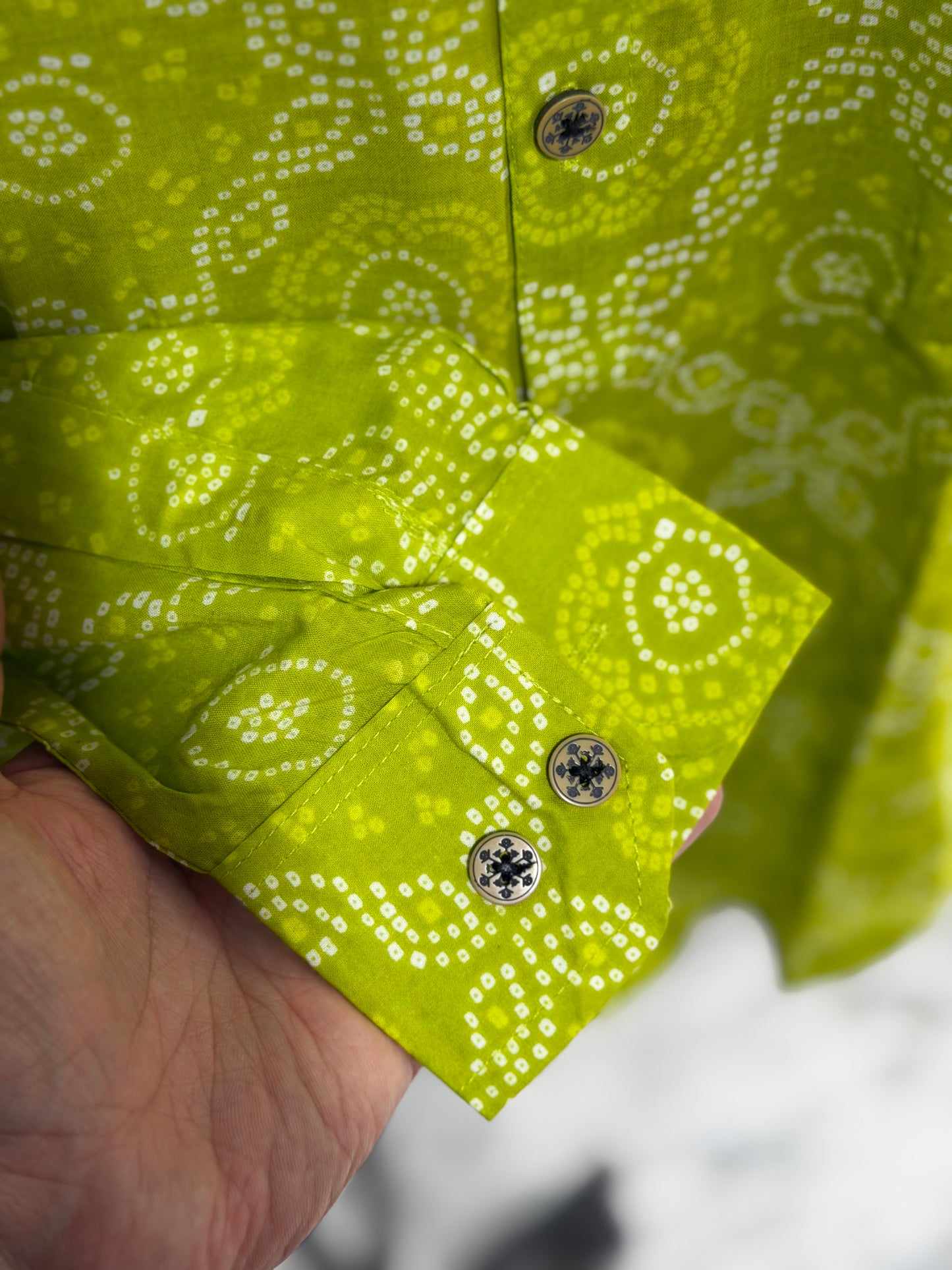 Full Sleeves Lime Bandhej Printed Cotton Shirt for Men