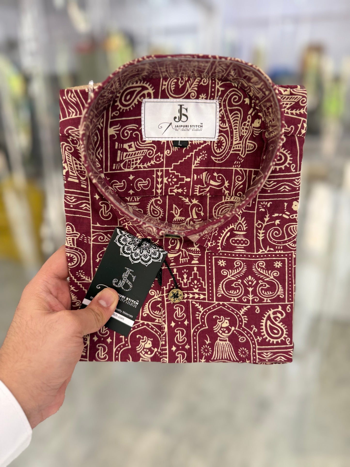 Maroon Warli Art Printed Men's Half Sleeves Cotton Shirt