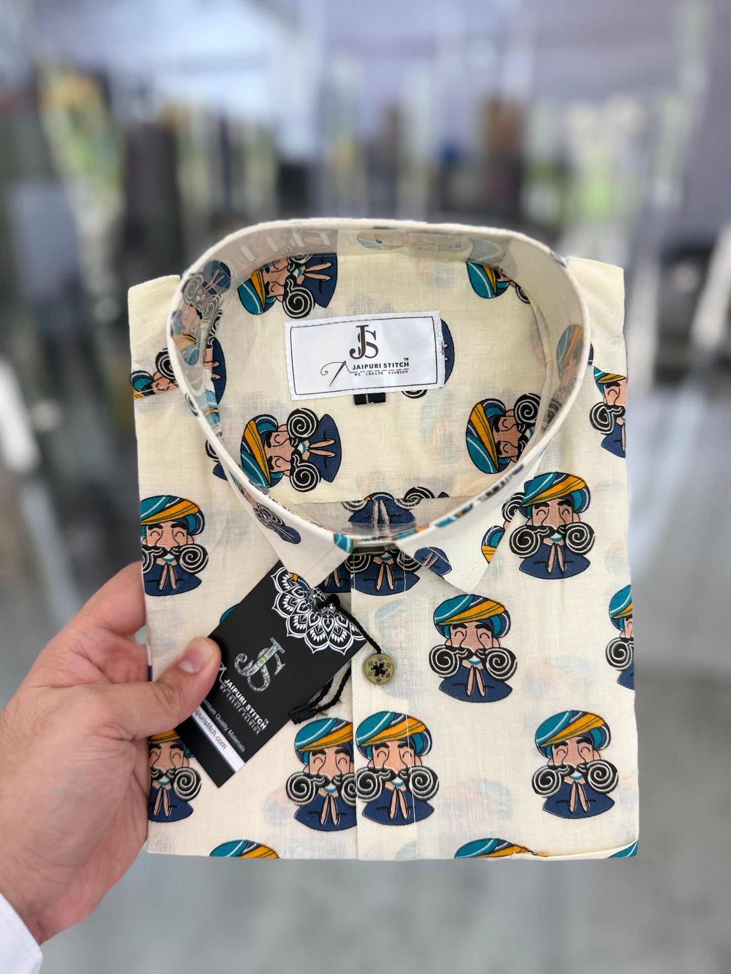Ivory Funky Pagdi Printed Men's Half Sleeves Cotton Shirt