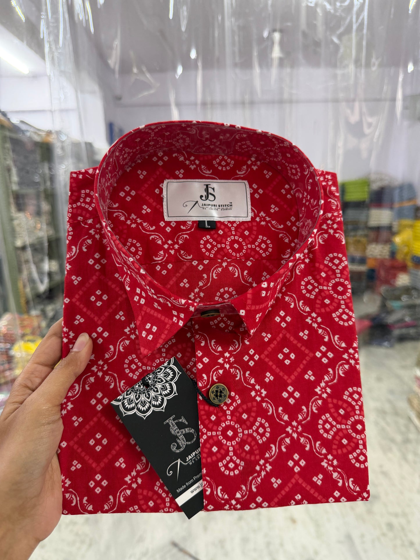 Red Floral Bandhej Printed Half Sleeves Cotton Shirt for Men