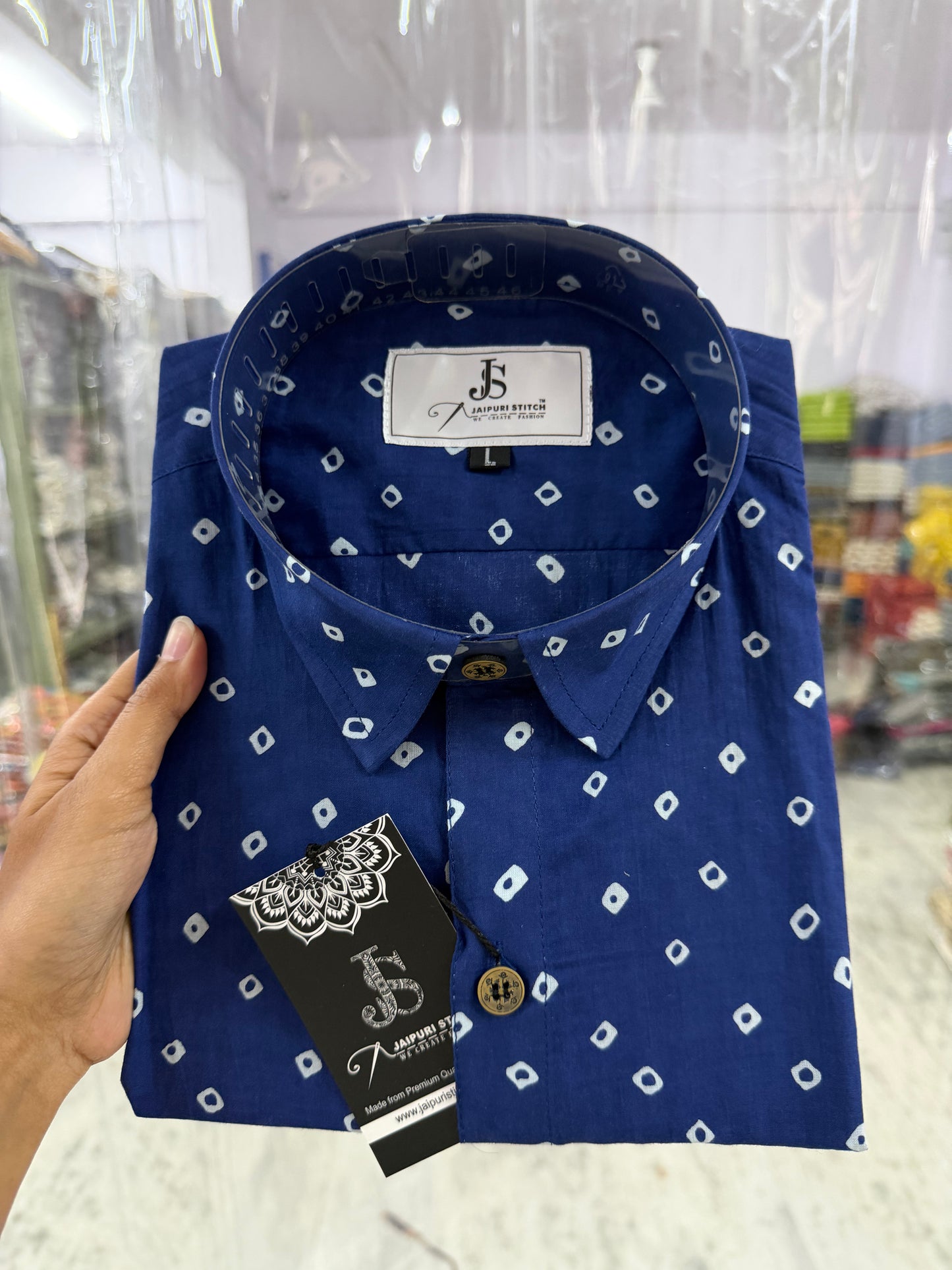Blue Bandhej Dot Printed Half Sleeves Cotton Shirt for Men