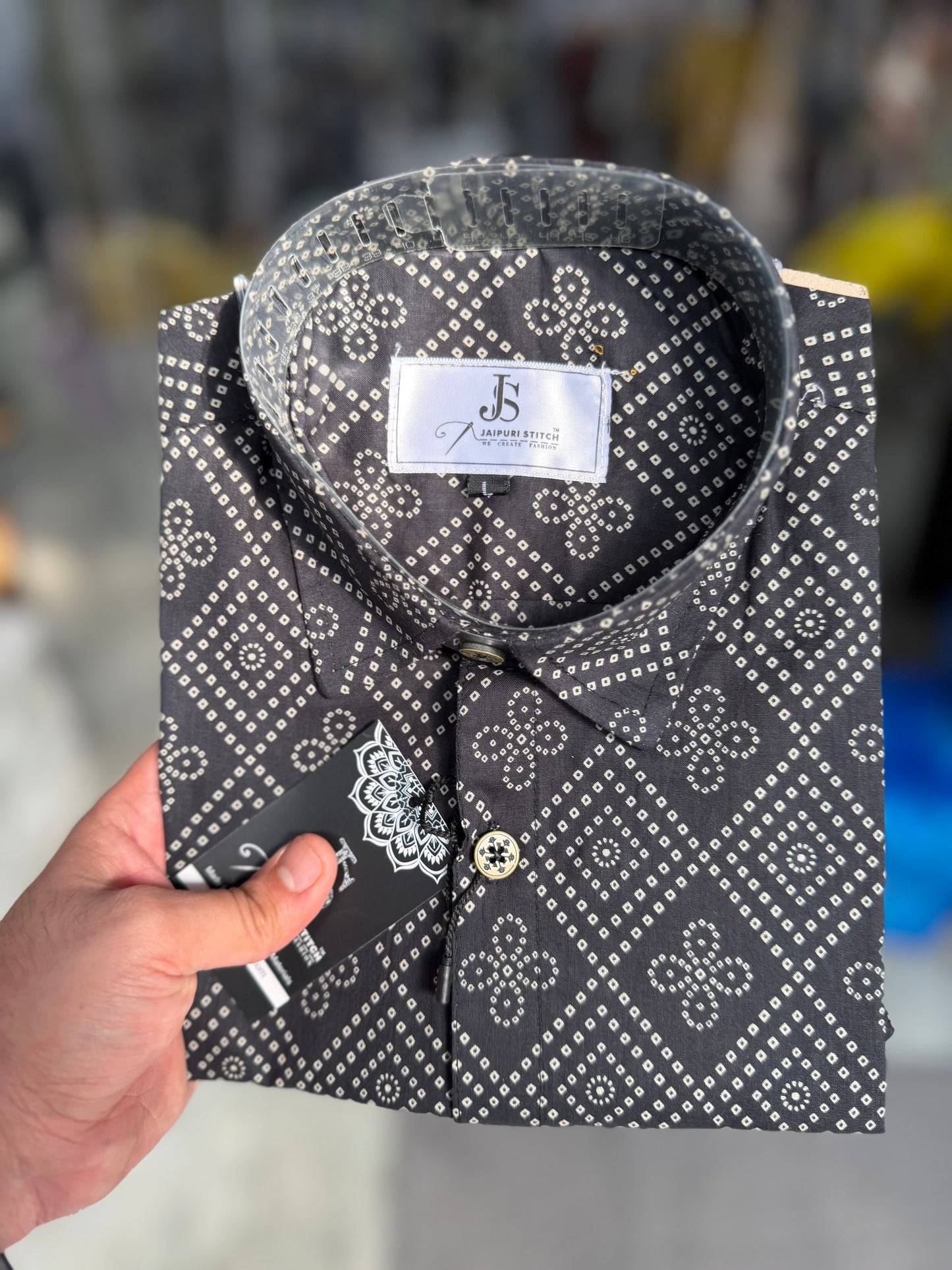Black Barfi Bandhej Printed Half Sleeves Cotton Shirt for Men