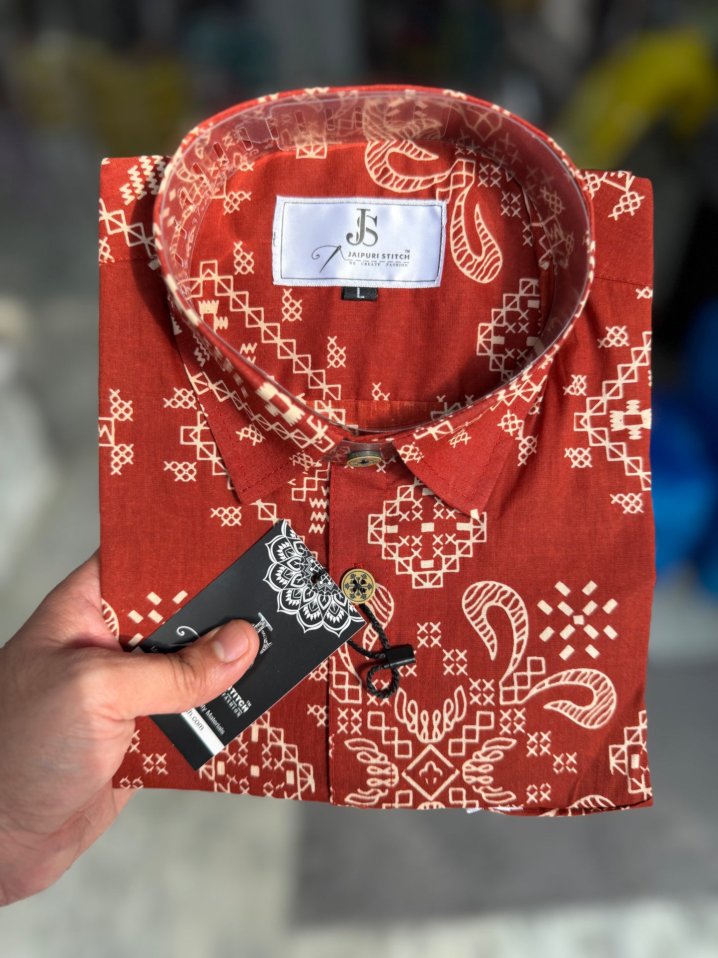 Brick Red Big Bandhej Printed Mens Half Sleeves Shirt