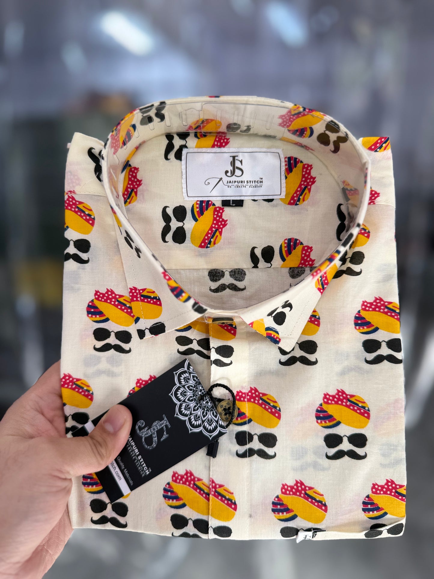 Full Sleeves Multicolour Turban/Pagdi Printed Men's Cotton Shirt