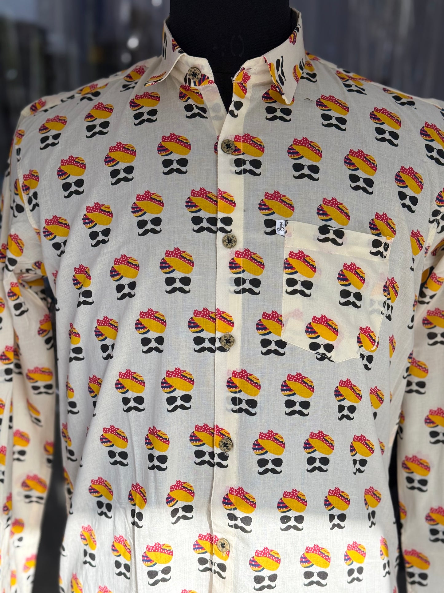 Full Sleeves Multicolour Turban/Pagdi Printed Men's Cotton Shirt