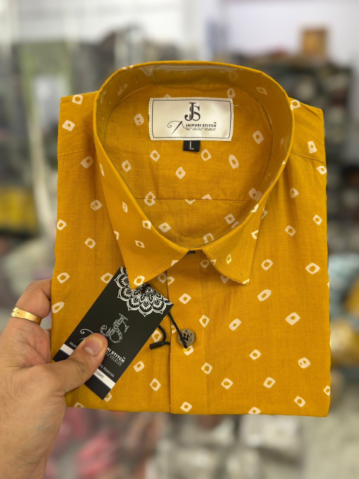 Yellow Bandhej Dot Printed Mens Half Sleeves Shirt