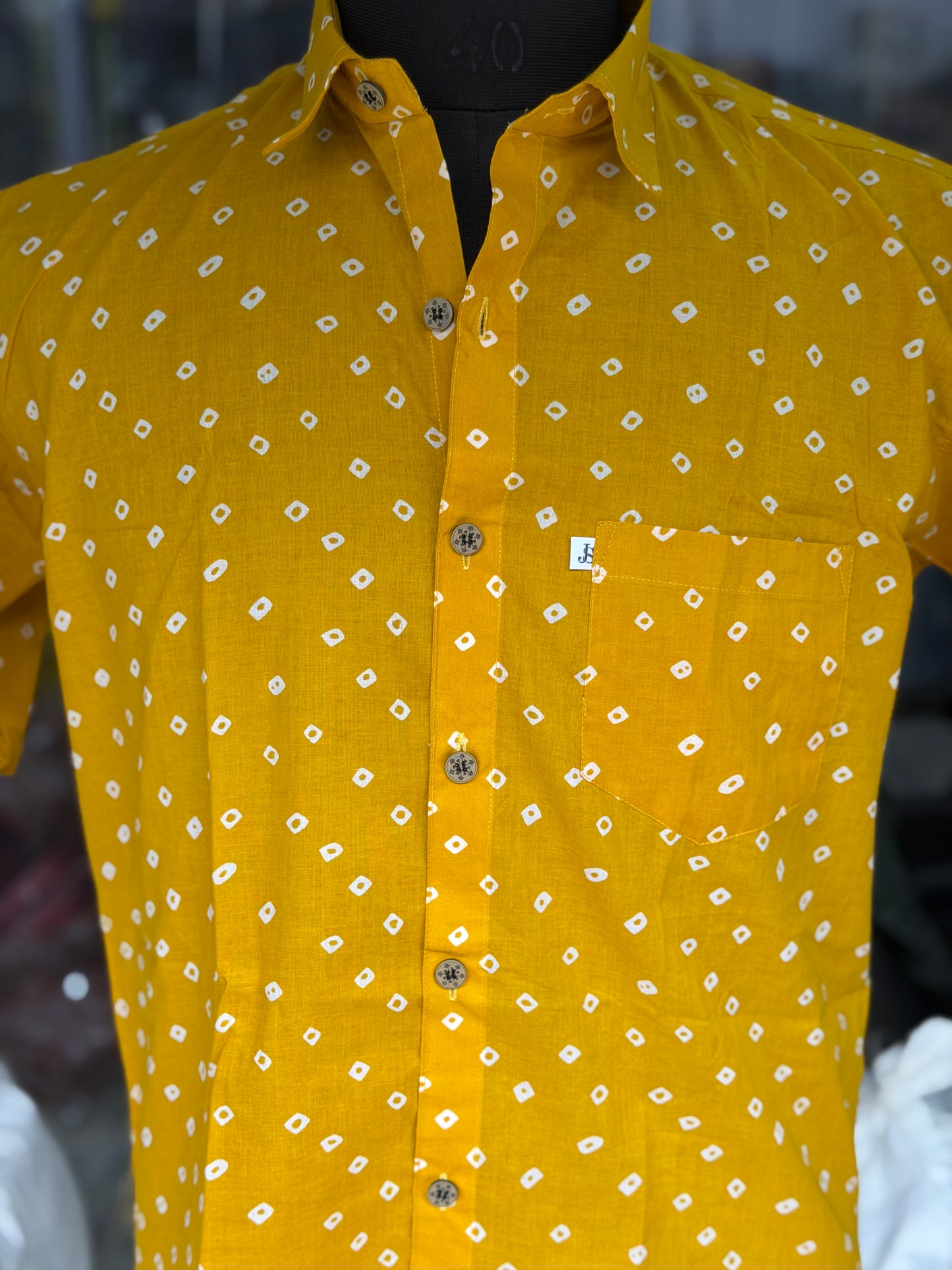 Yellow Bandhej Dot Printed Mens Half Sleeves Shirt