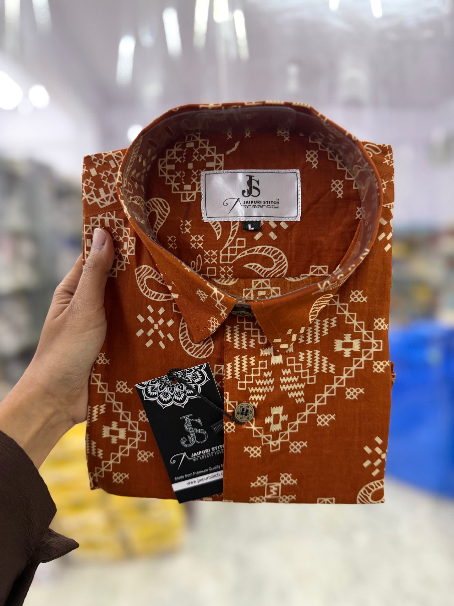 Orange Big Bandhej Printed Half Sleeves Cotton Shirt for Men