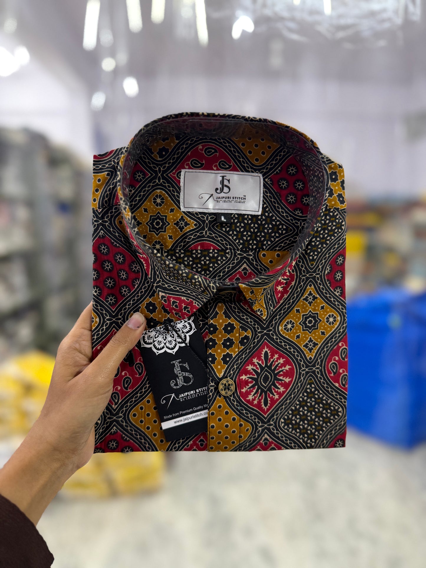 Multicolour Barfi Ajrakh Printed Half Sleeves Cotton Shirt for Men