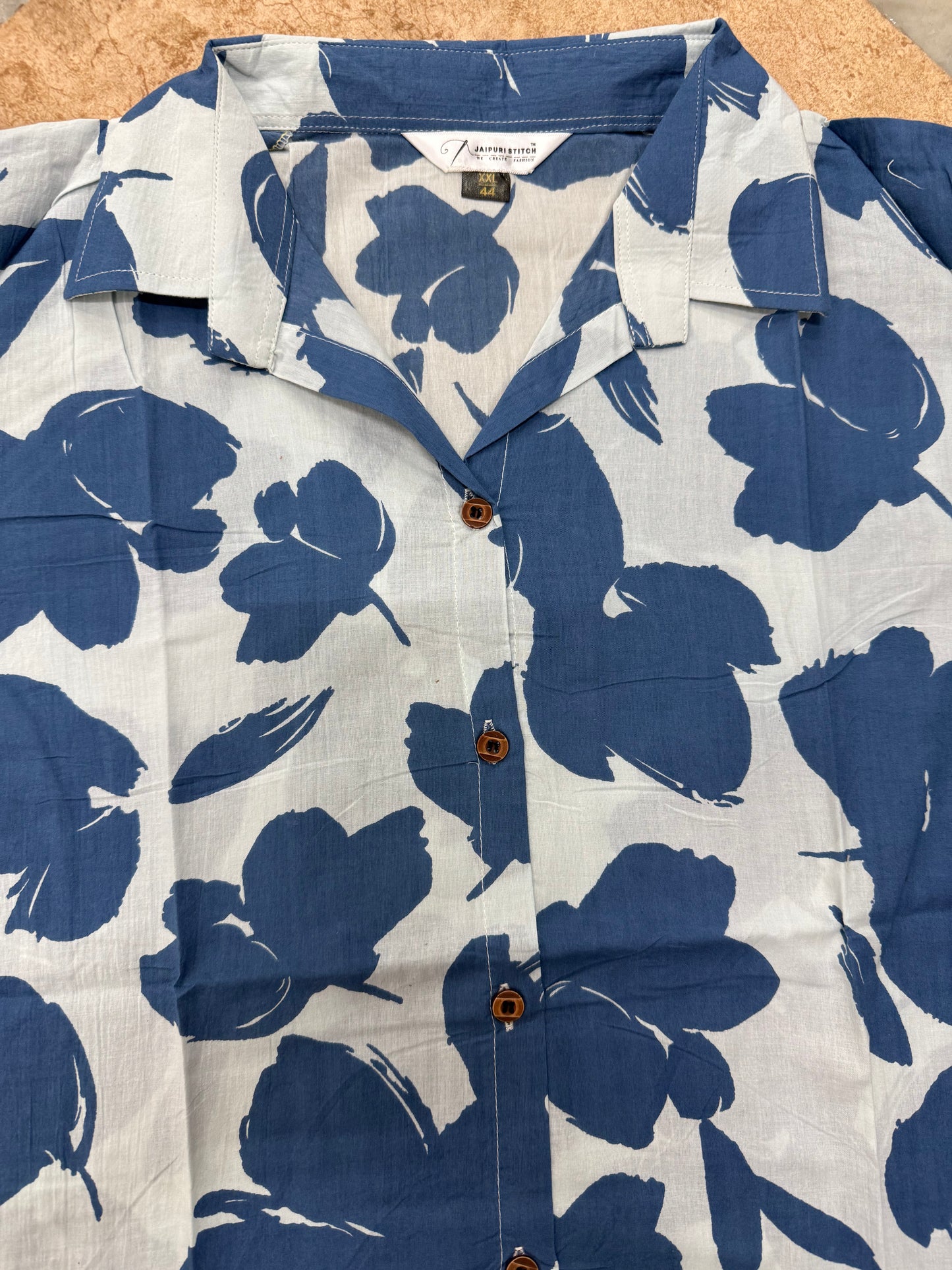 Sky Blue Floral Cotton Co-Ord Set for Women