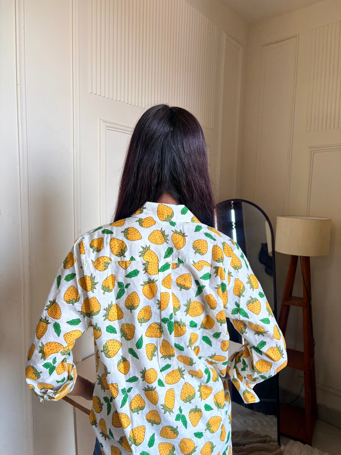 White Strawberry Print Women’s Cotton Shirt