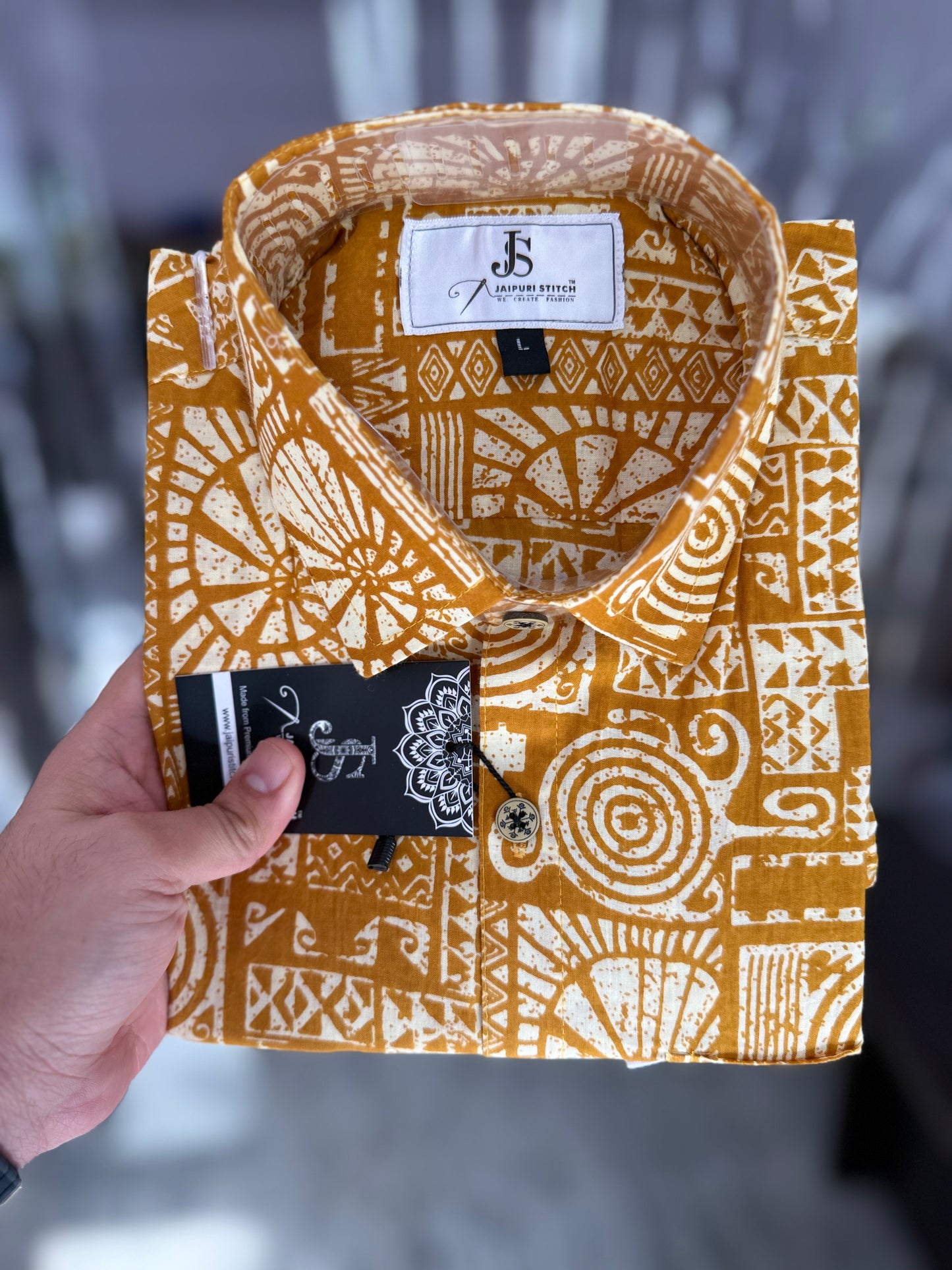 Mustard Maze Printed Half Sleeves Cotton Shirt for Men