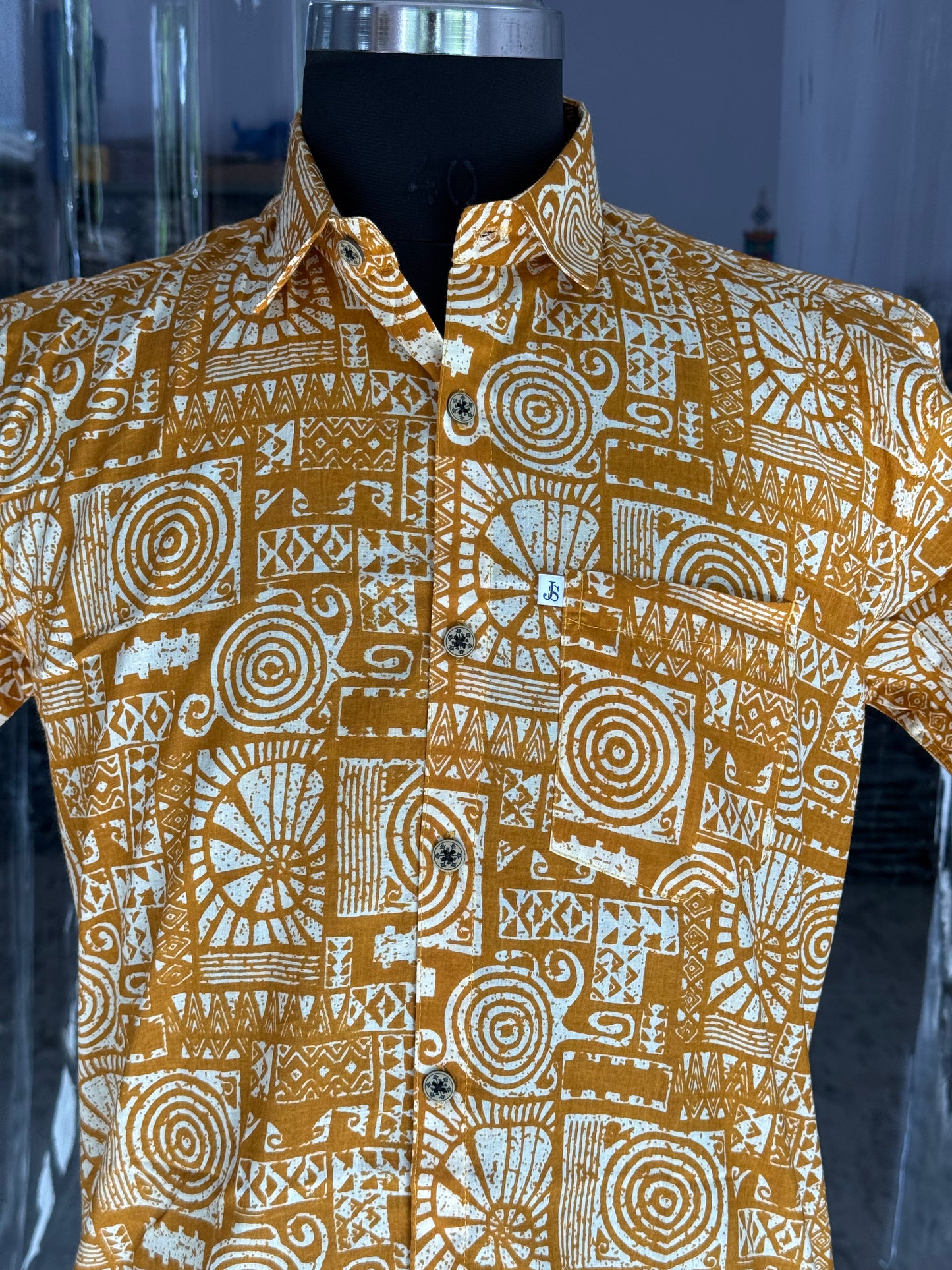 Mustard Maze Printed Half Sleeves Cotton Shirt for Men
