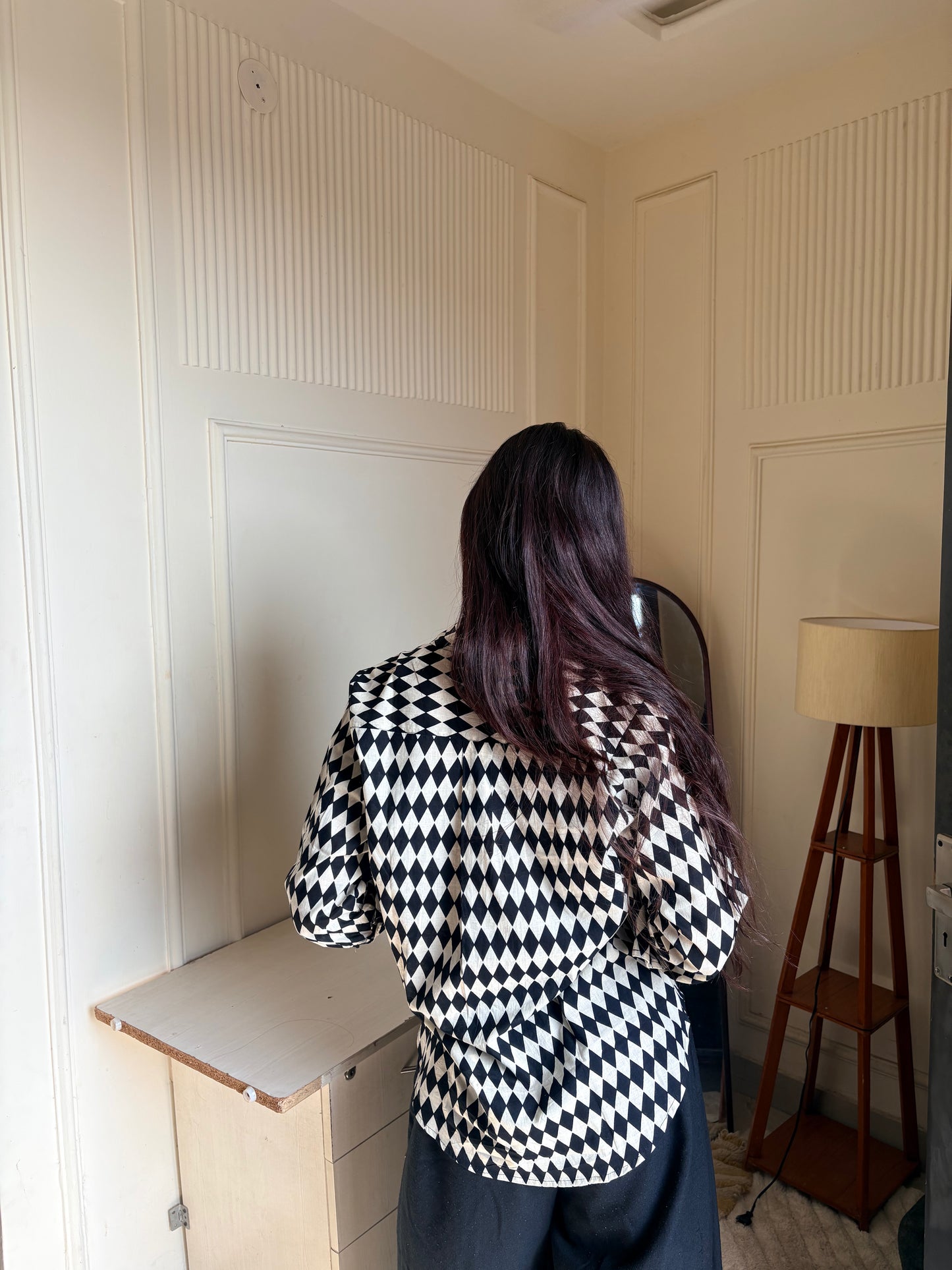 Black & White Diamond Print Women’s Casual Shirt