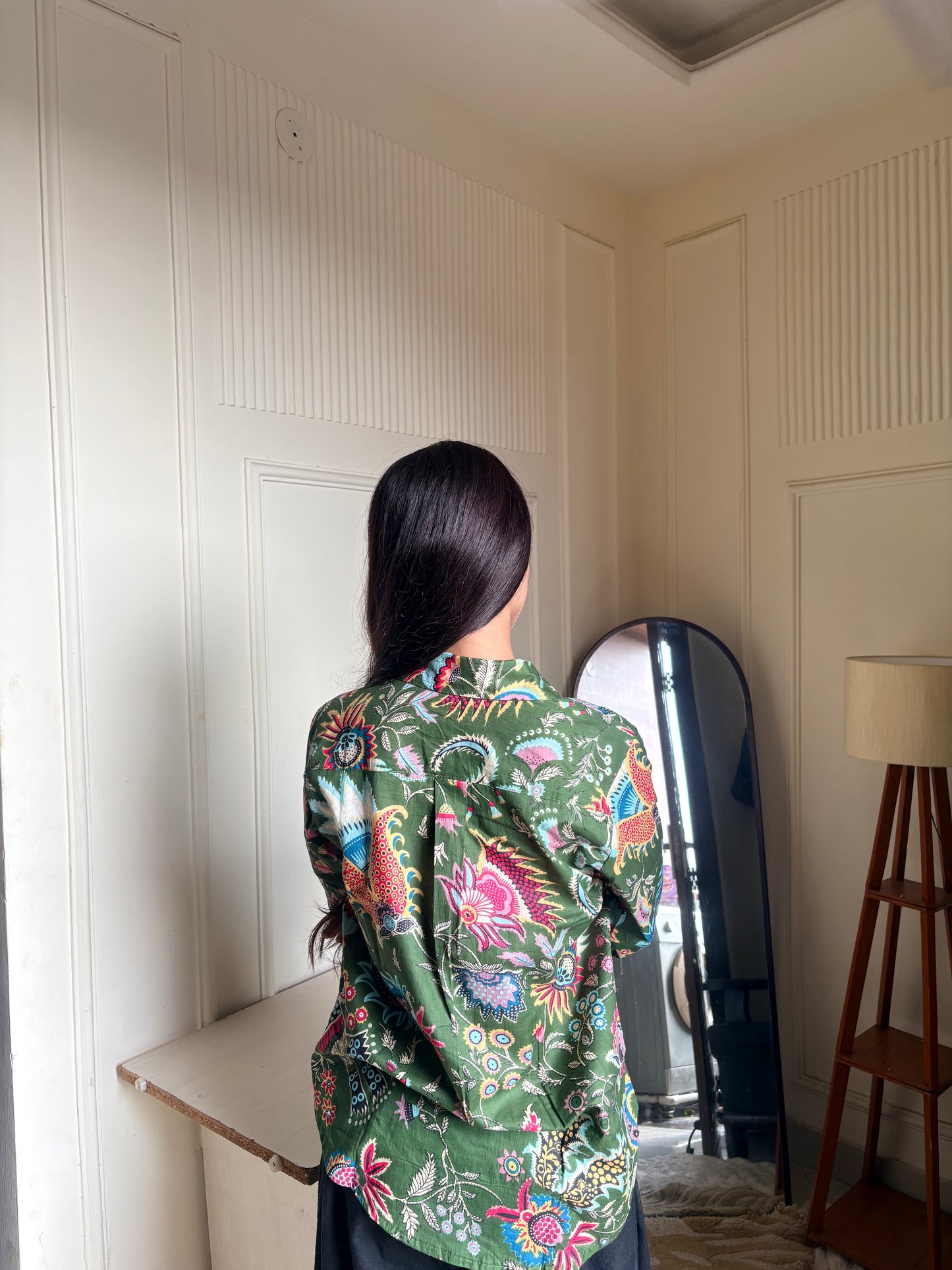 Green Floral Print Women’s Cotton Shirt
