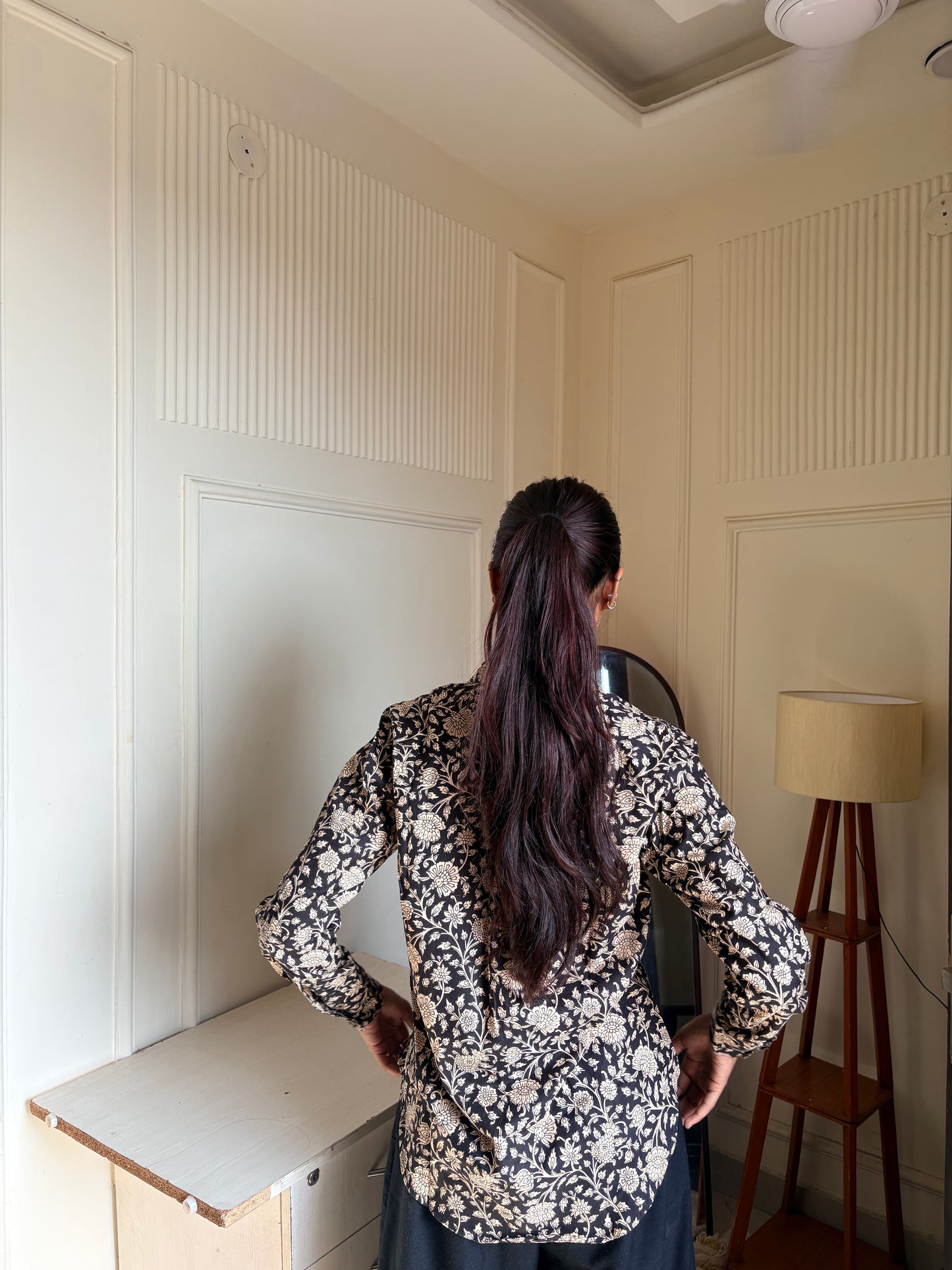 Black & Beige Kalamkari Print Women’s Cotton Shirt