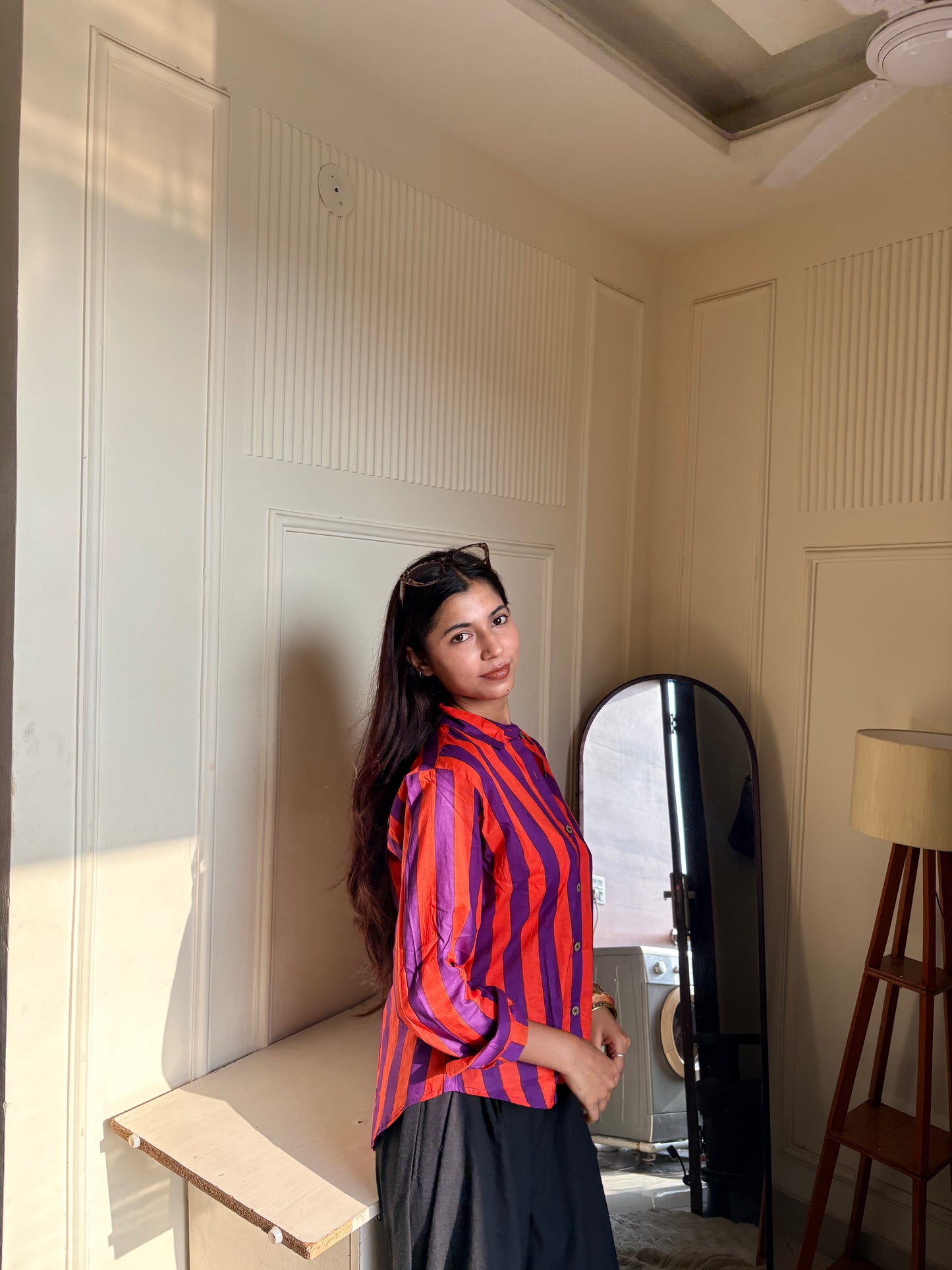 Purple & Orange Striped Women’s Cotton Shirt