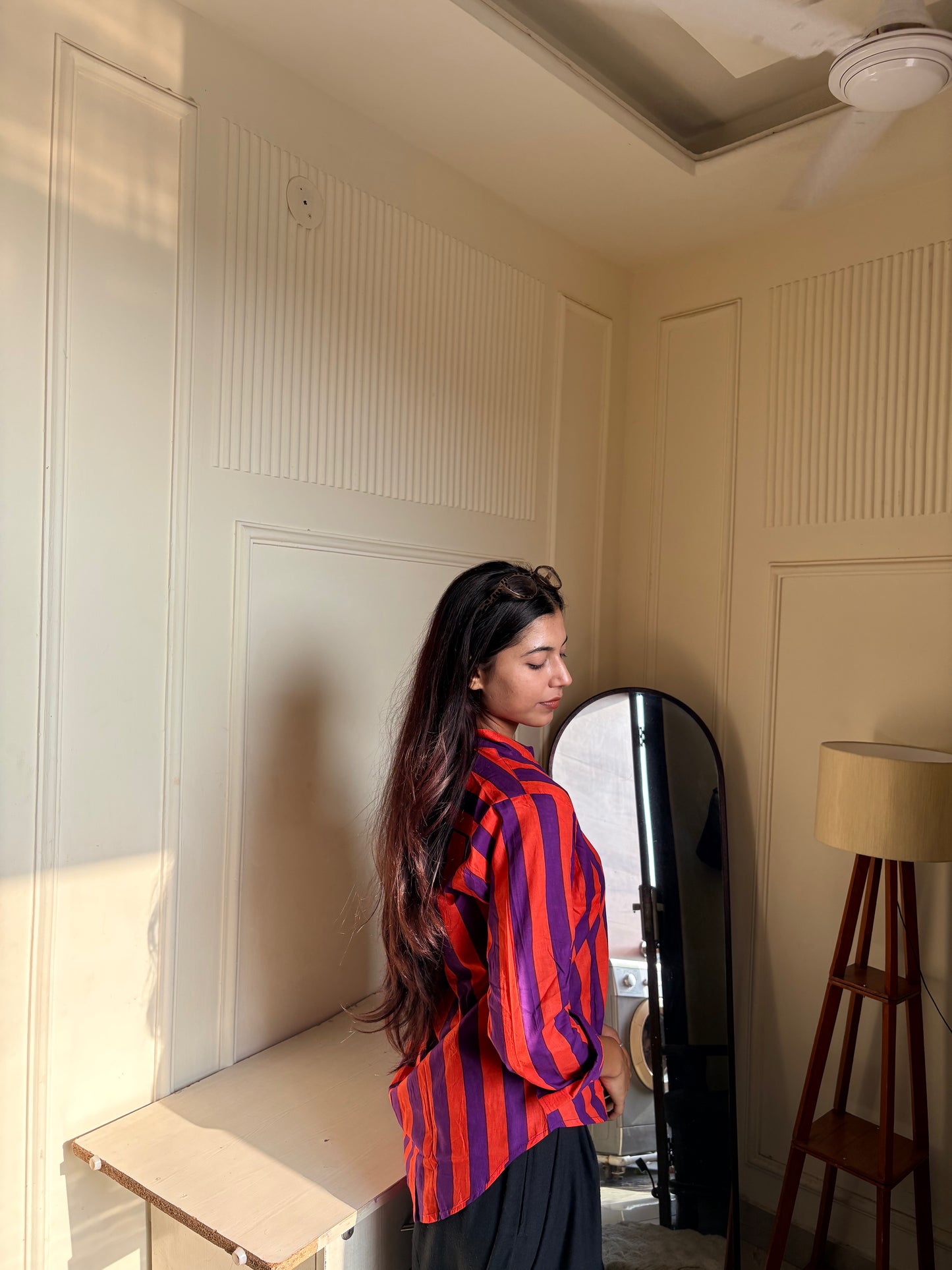 Purple & Orange Striped Women’s Cotton Shirt