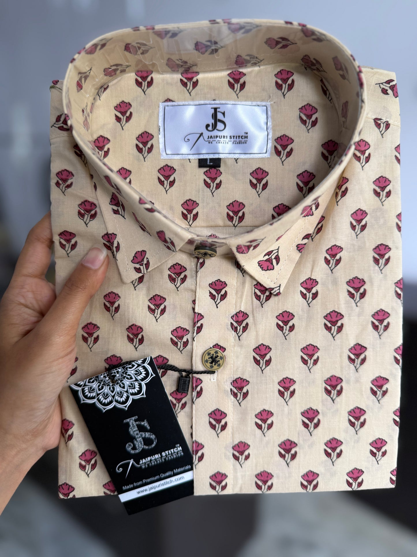 Beige Pink Booti Printed Mens Half Sleeves Shirt