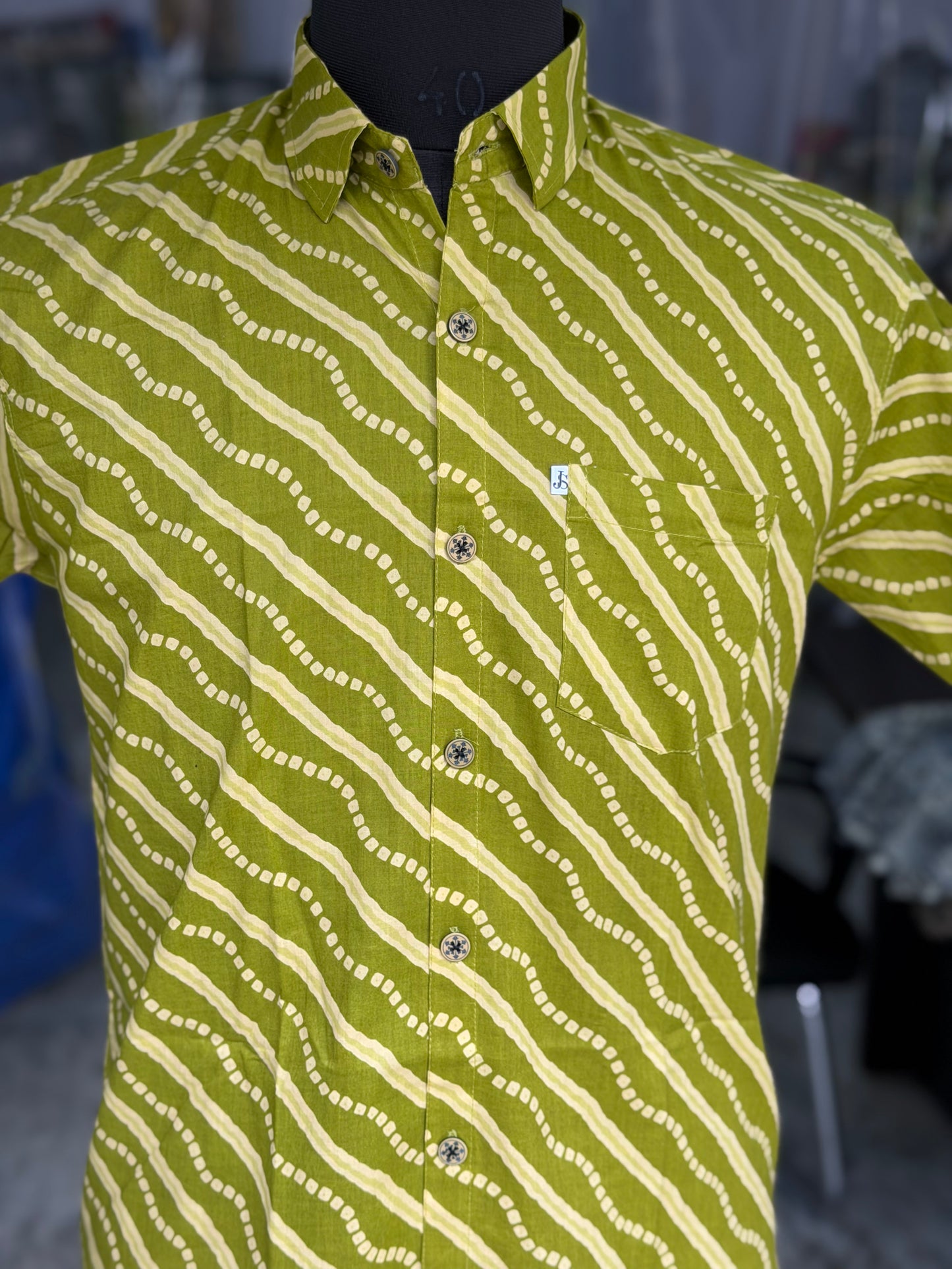 Green New Stripes Printed Mens Half Sleeves Shirt