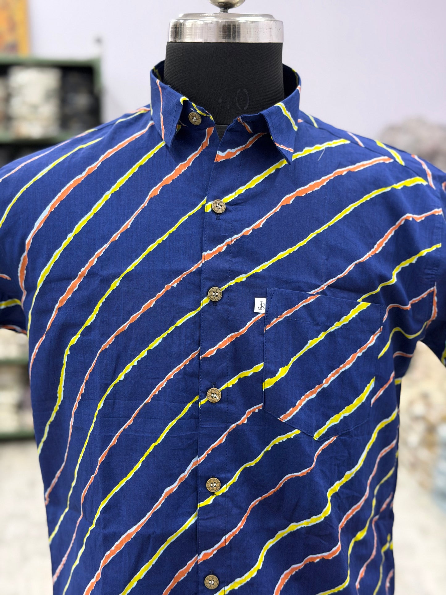Royal blue Leheriya Printed Men’s Half Sleeve Shirt