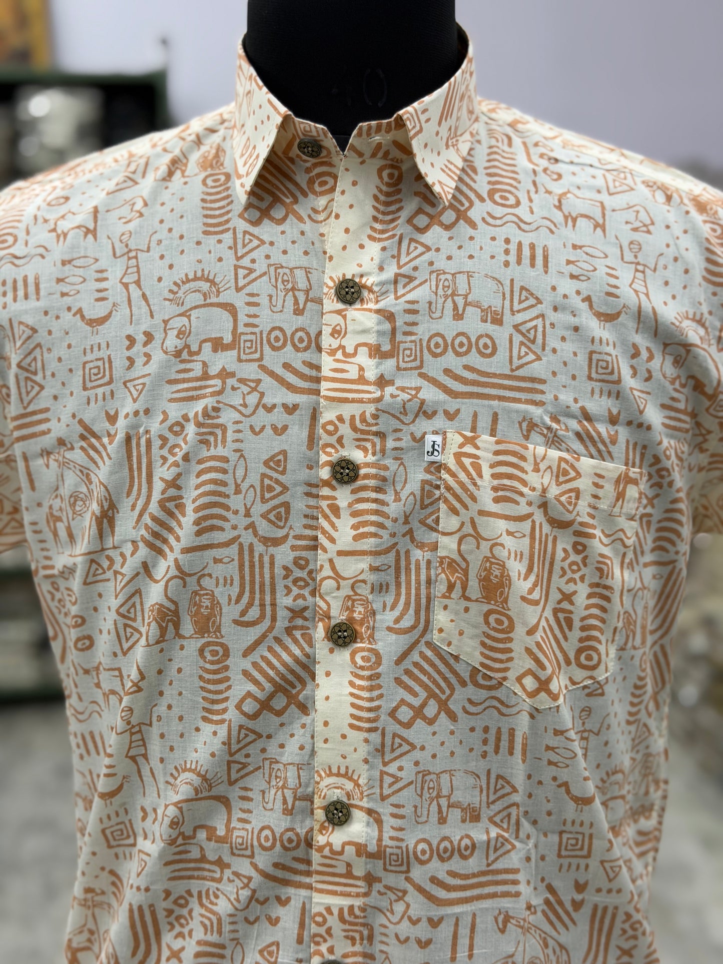 White Desert Folk Art Men’s Half Sleeve Cotton Shirt