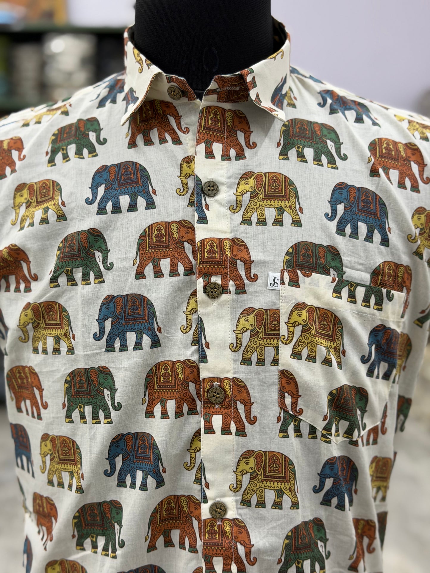 Rajwada Elephant Men’s Half Sleeve Cotton Shirt