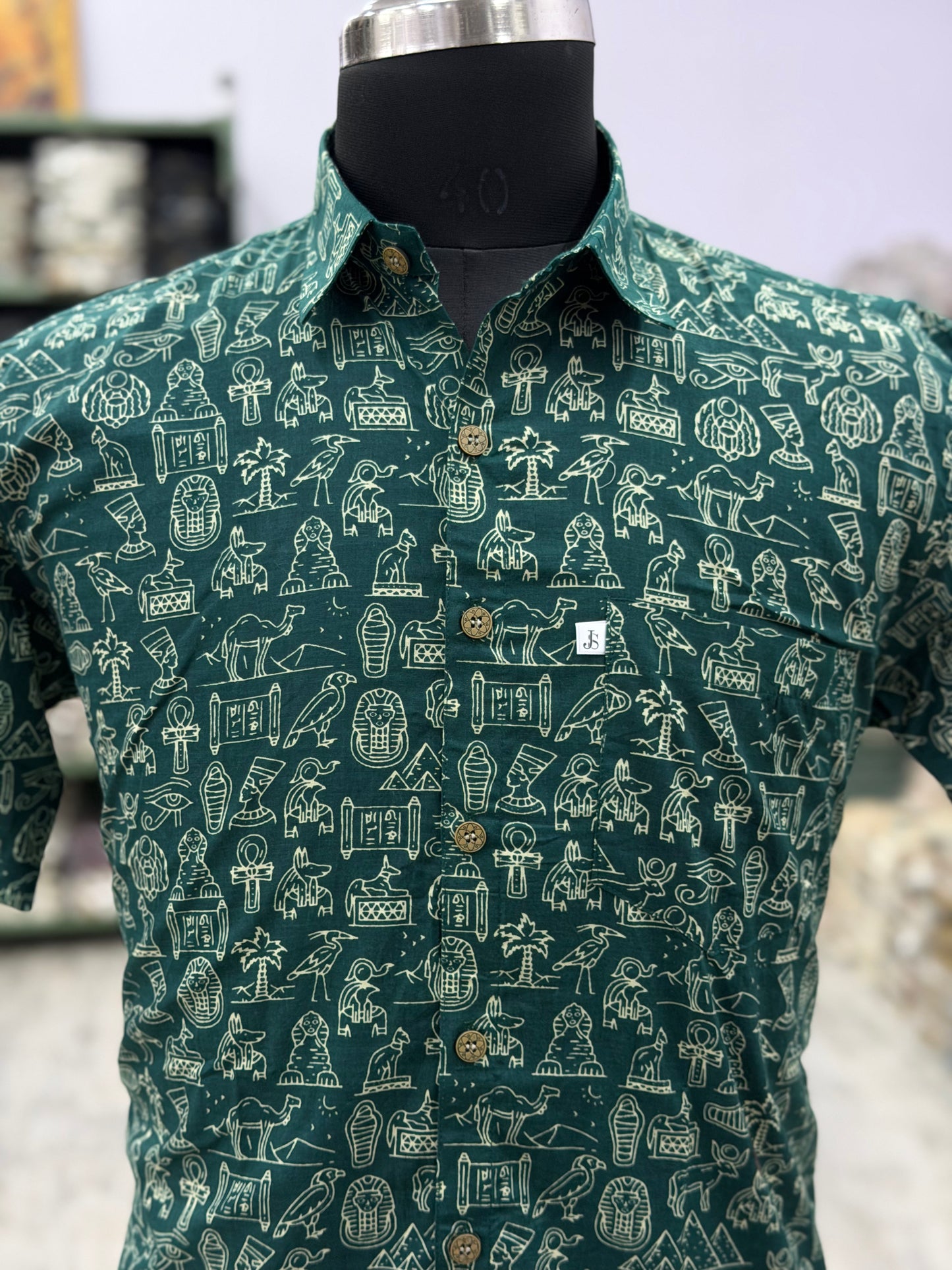 Teal & Folk Symbol Printed Men’s Half Sleeve Cotton Shirt