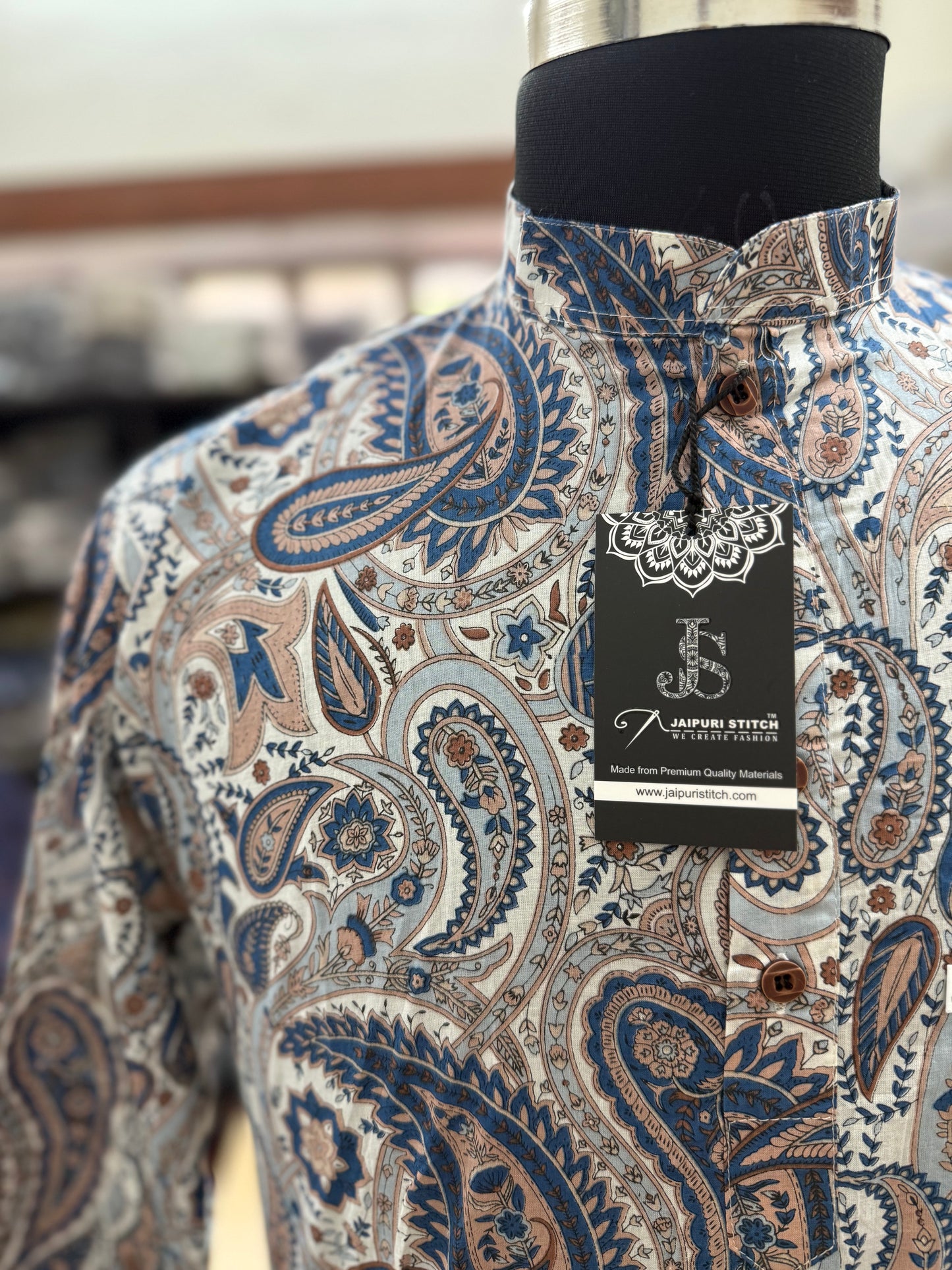 Royal Paisley Printed Full Sleeves Short Kurta for Men