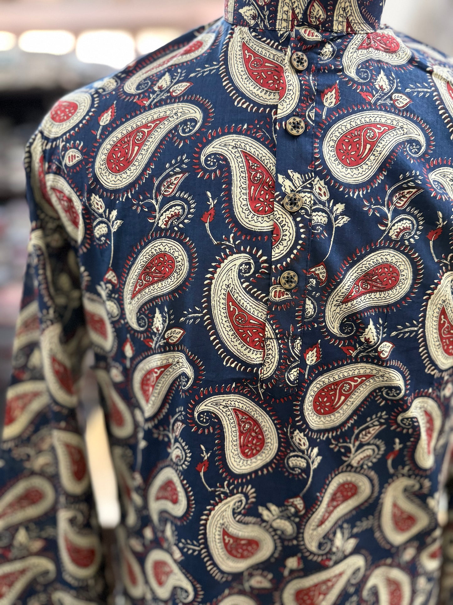 Navy Maroon Paisley Printed Full Sleeves Long Kurta for Men