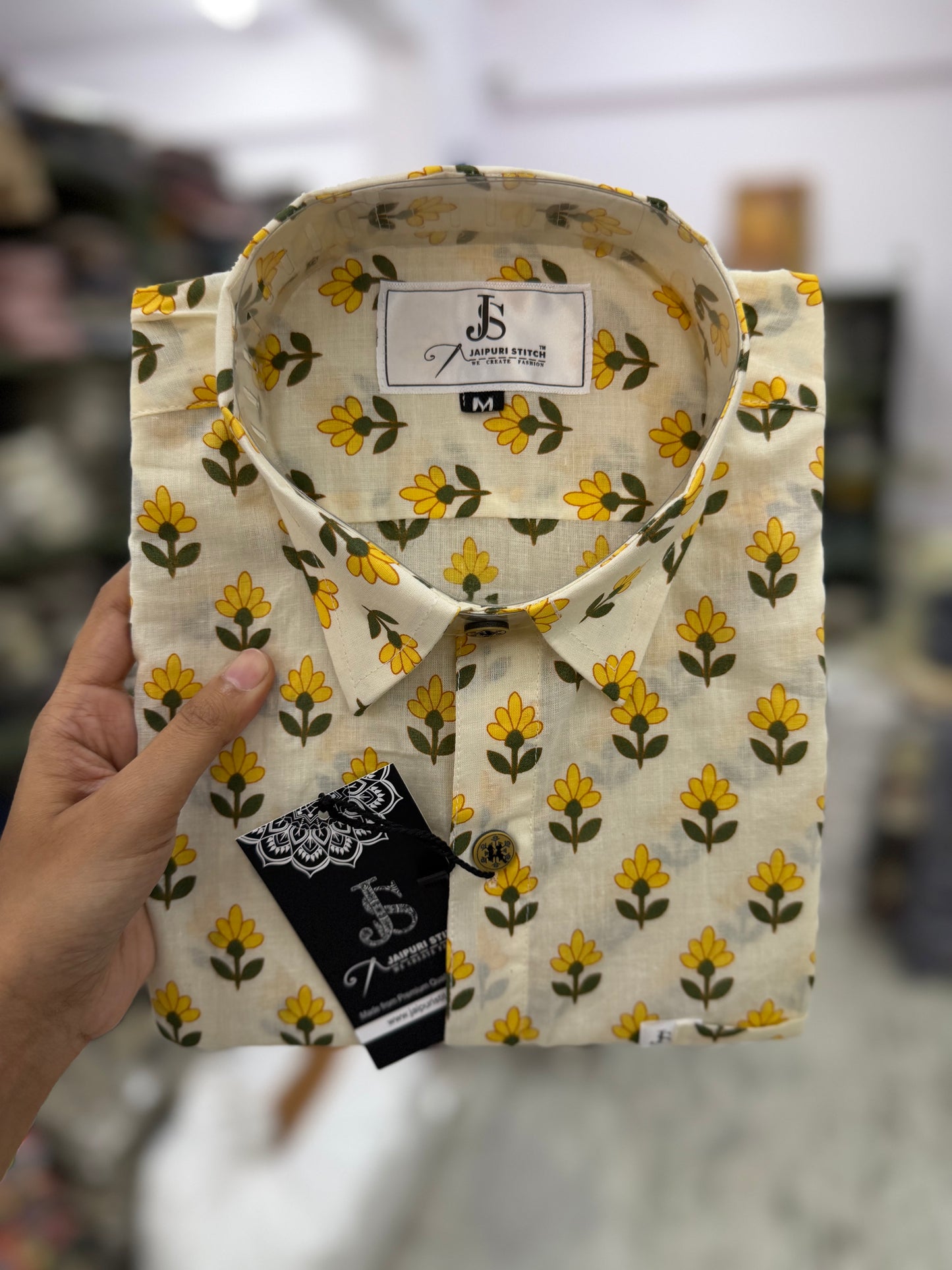 Plus Size Yellow Flower Booti Printed Mens Half Sleeves Shirt