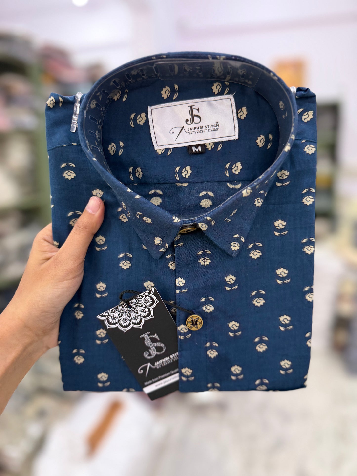 Plus Size Dark Blue Booti Printed Mens Half Sleeves Shirt