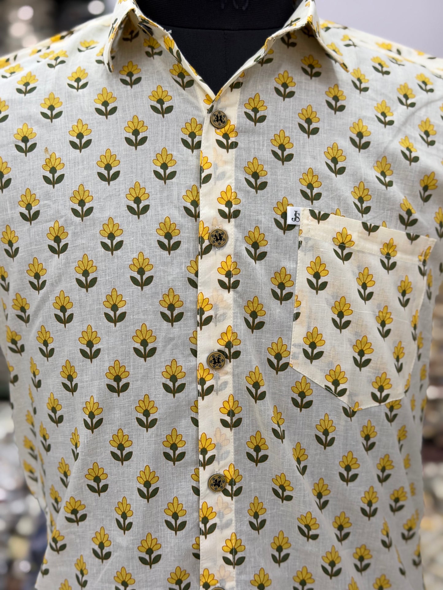 Plus Size Yellow Flower Booti Printed Mens Half Sleeves Shirt