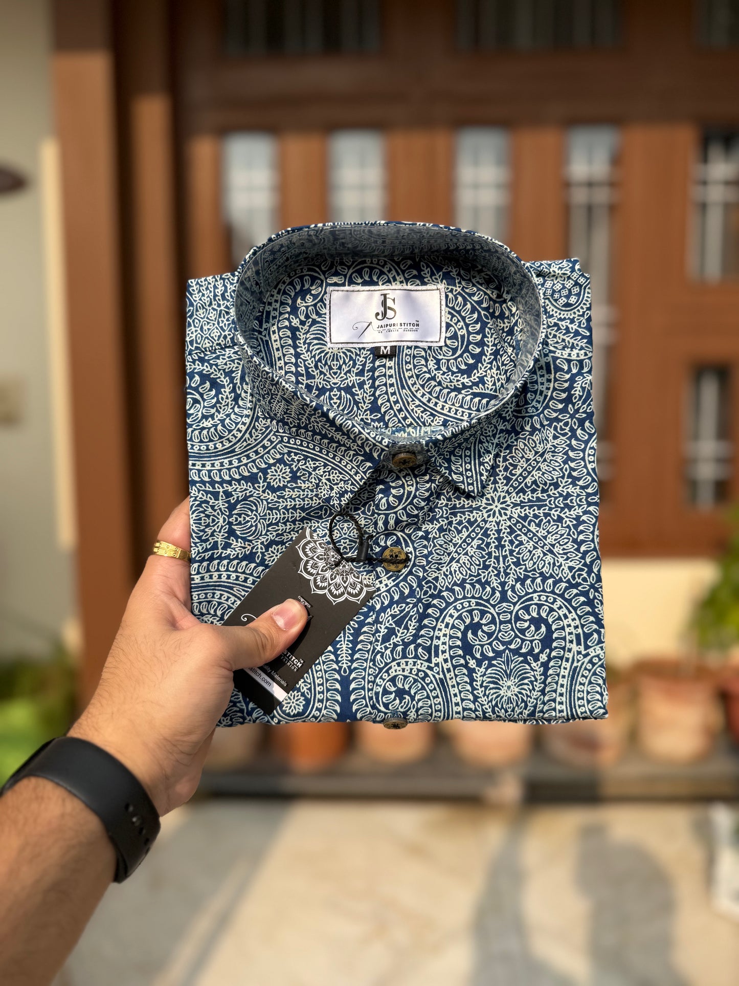 Blue Ambi Jaal Printed Full Sleeves Cotton Shirt for Men