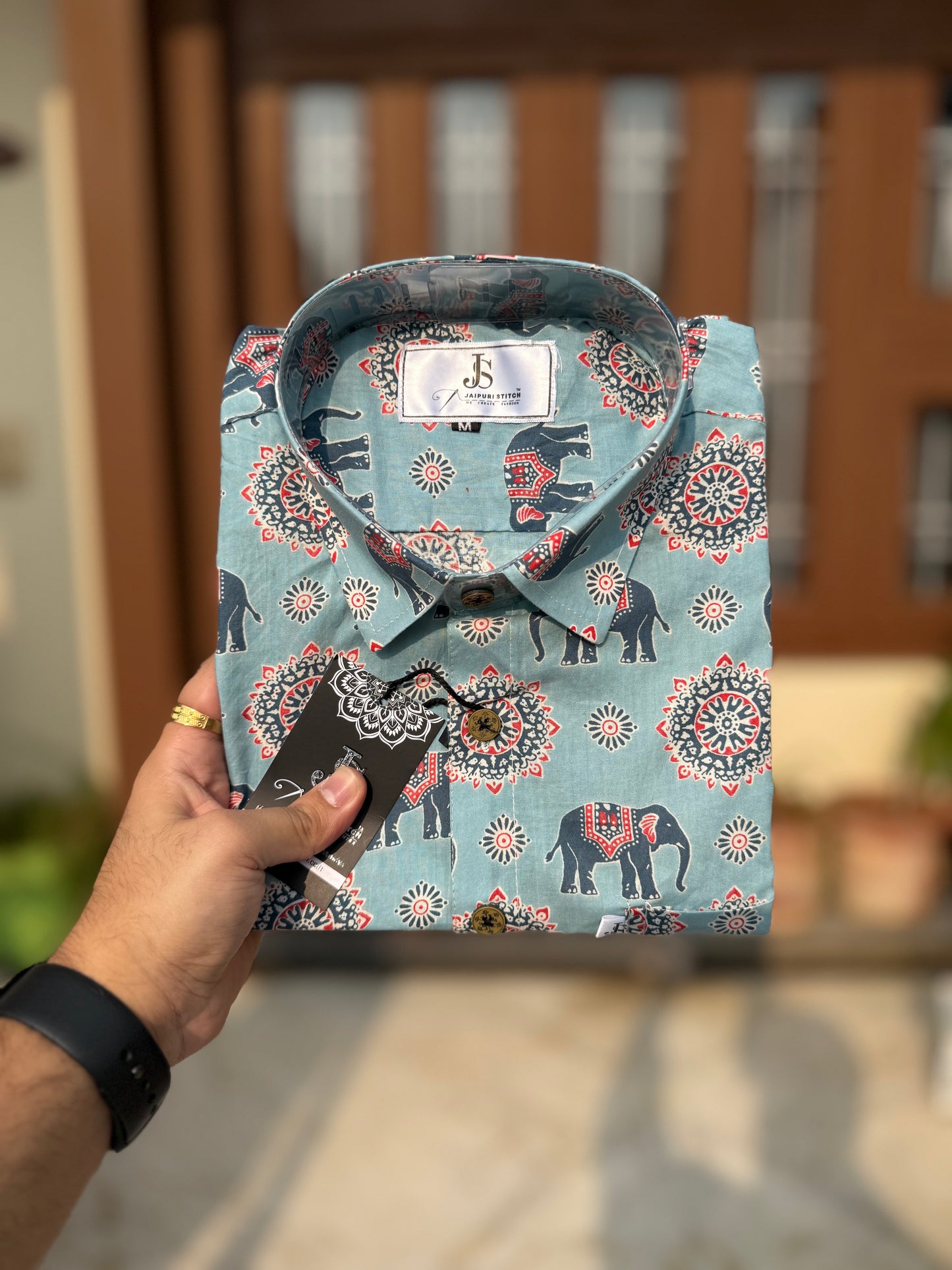 Sky Blue Hathi Mahal Printed Full Sleeves Cotton Shirt for Men
