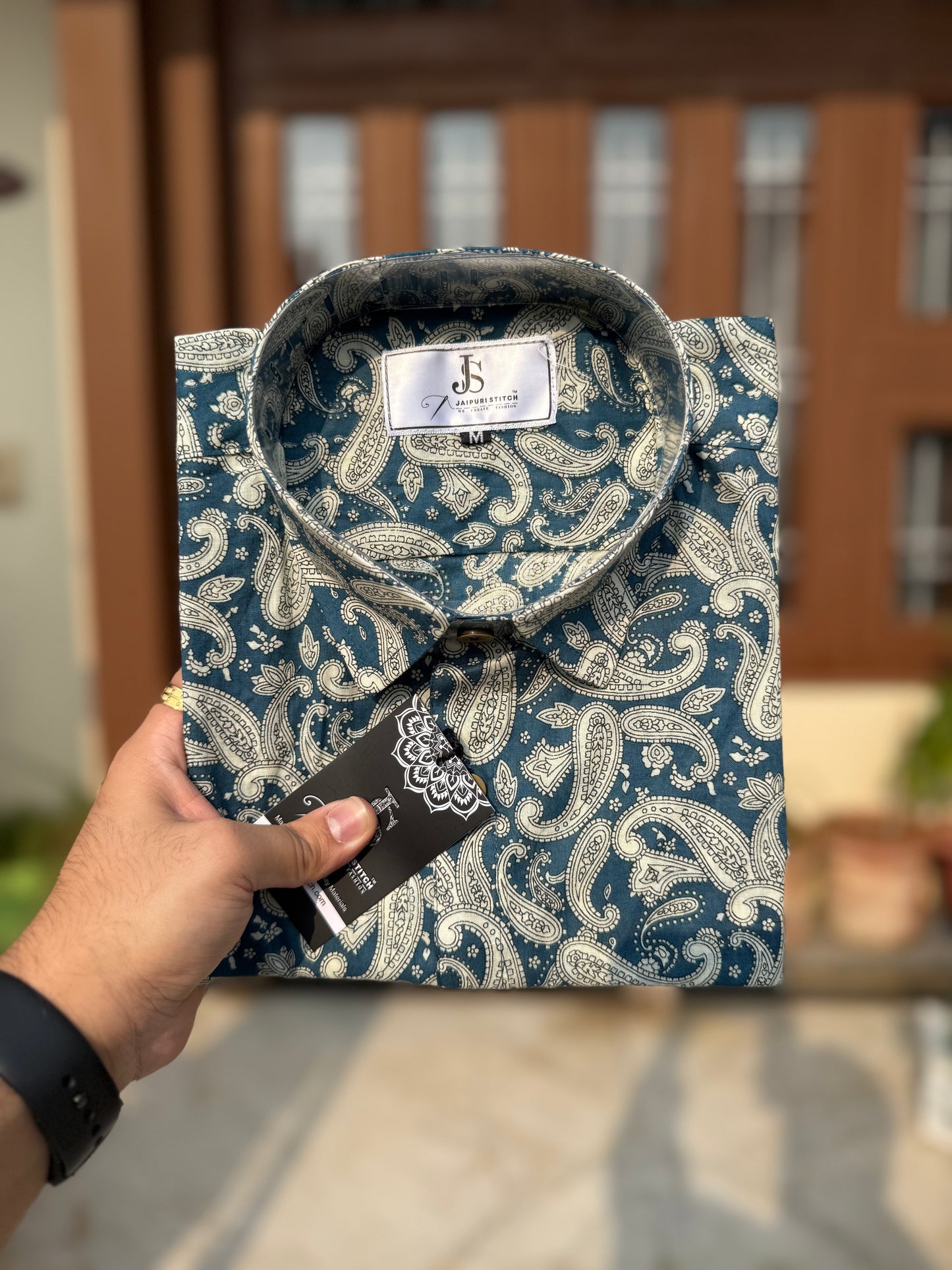 Sky Blue Ambi Printed Full Sleeves Cotton Shirt for Men