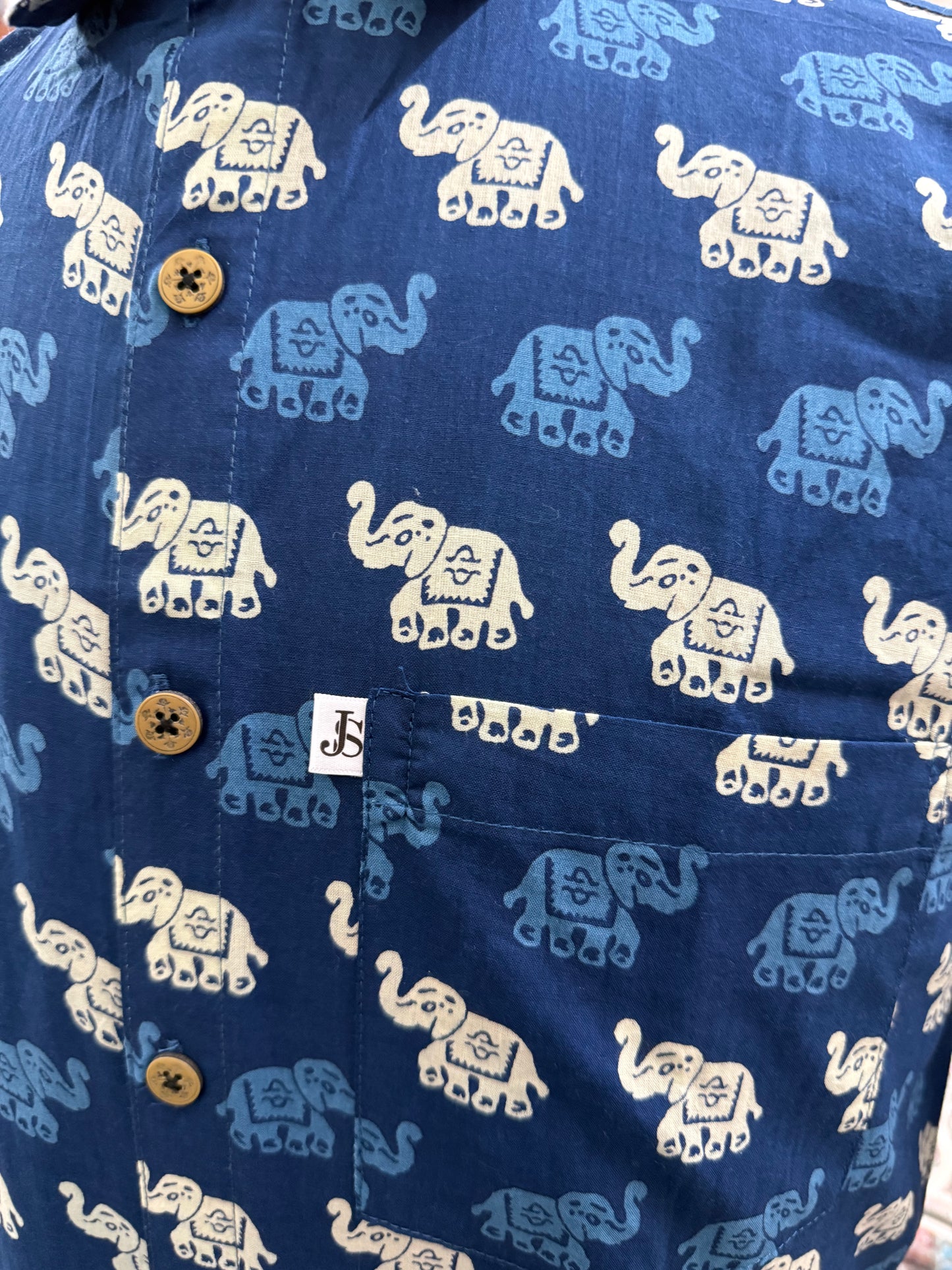 Jaipuri Blue Elephant Printed Men’s Full Sleeves Cotton Shirt