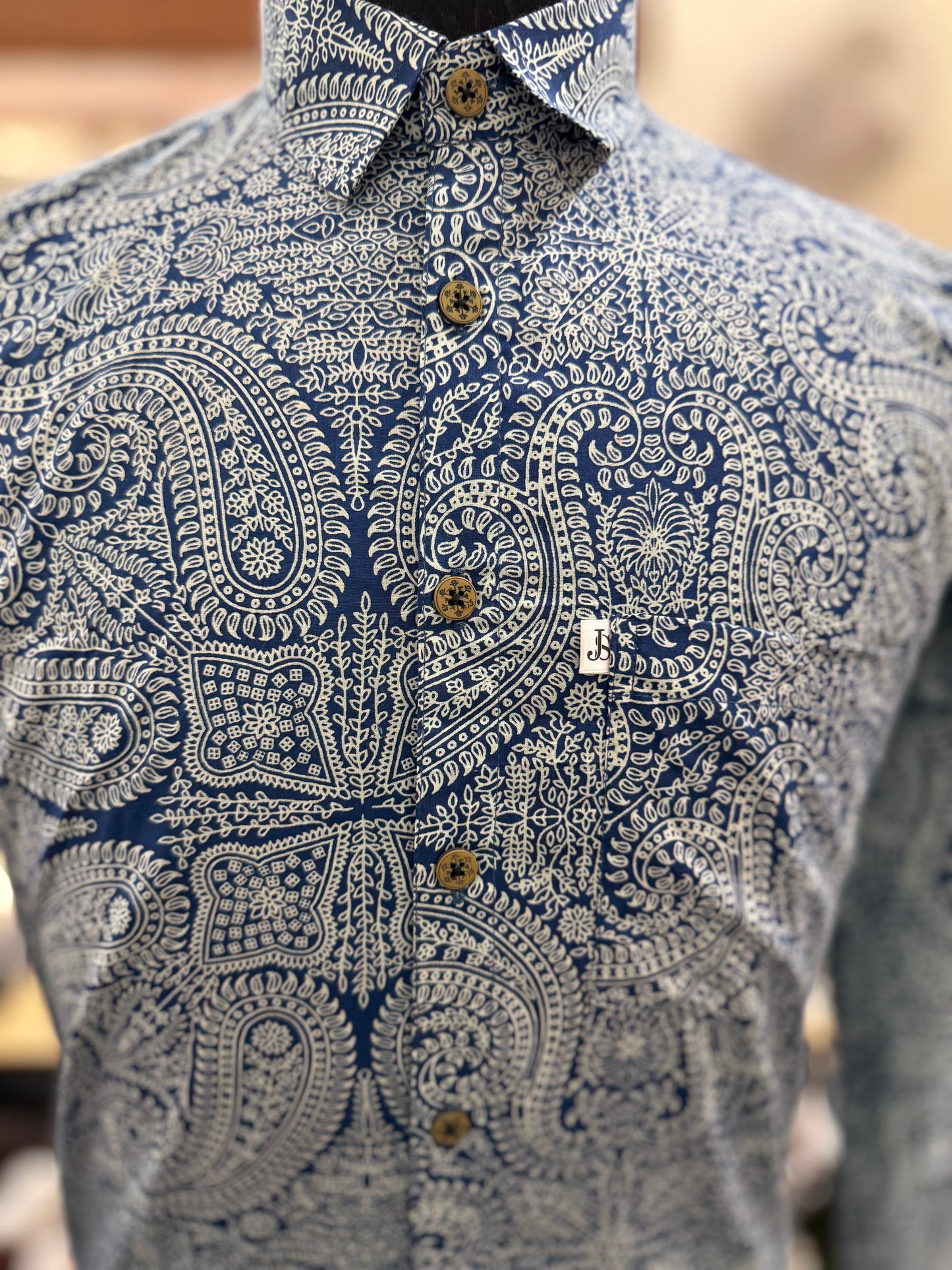 Blue Ambi Jaal Printed Full Sleeves Cotton Shirt for Men