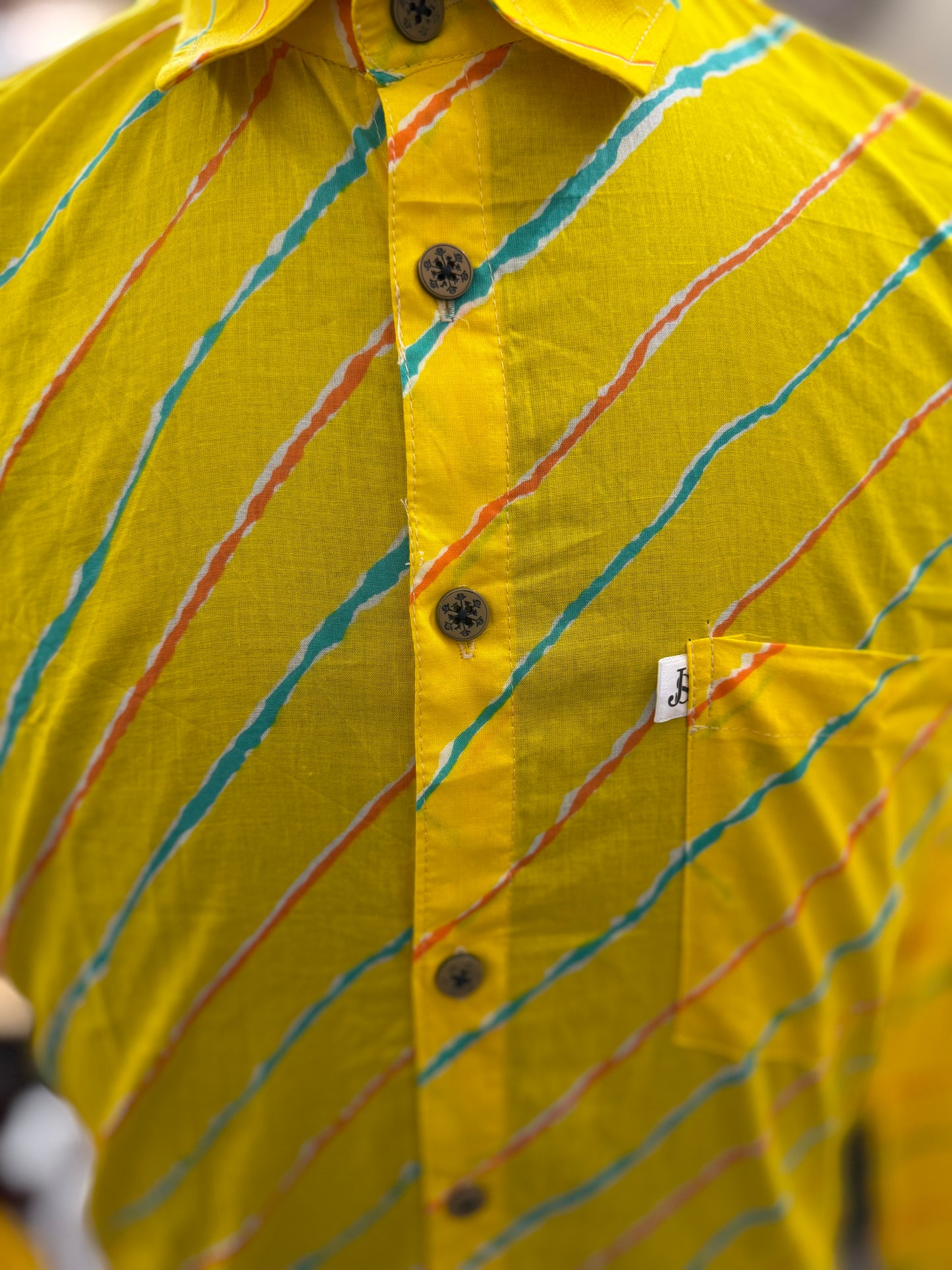 Yellow Leheriya Striped Full Sleeves Cotton Shirt for Men